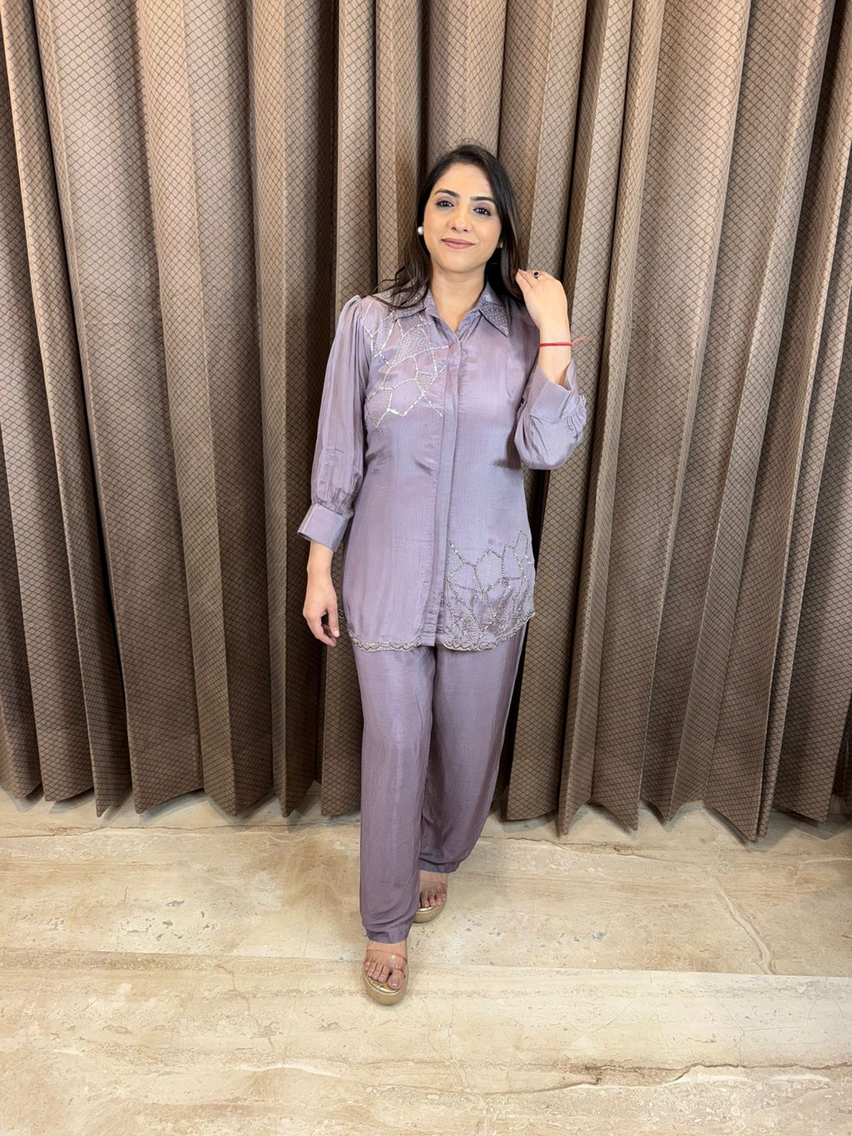 Mauve Hand-work Co-ord Set