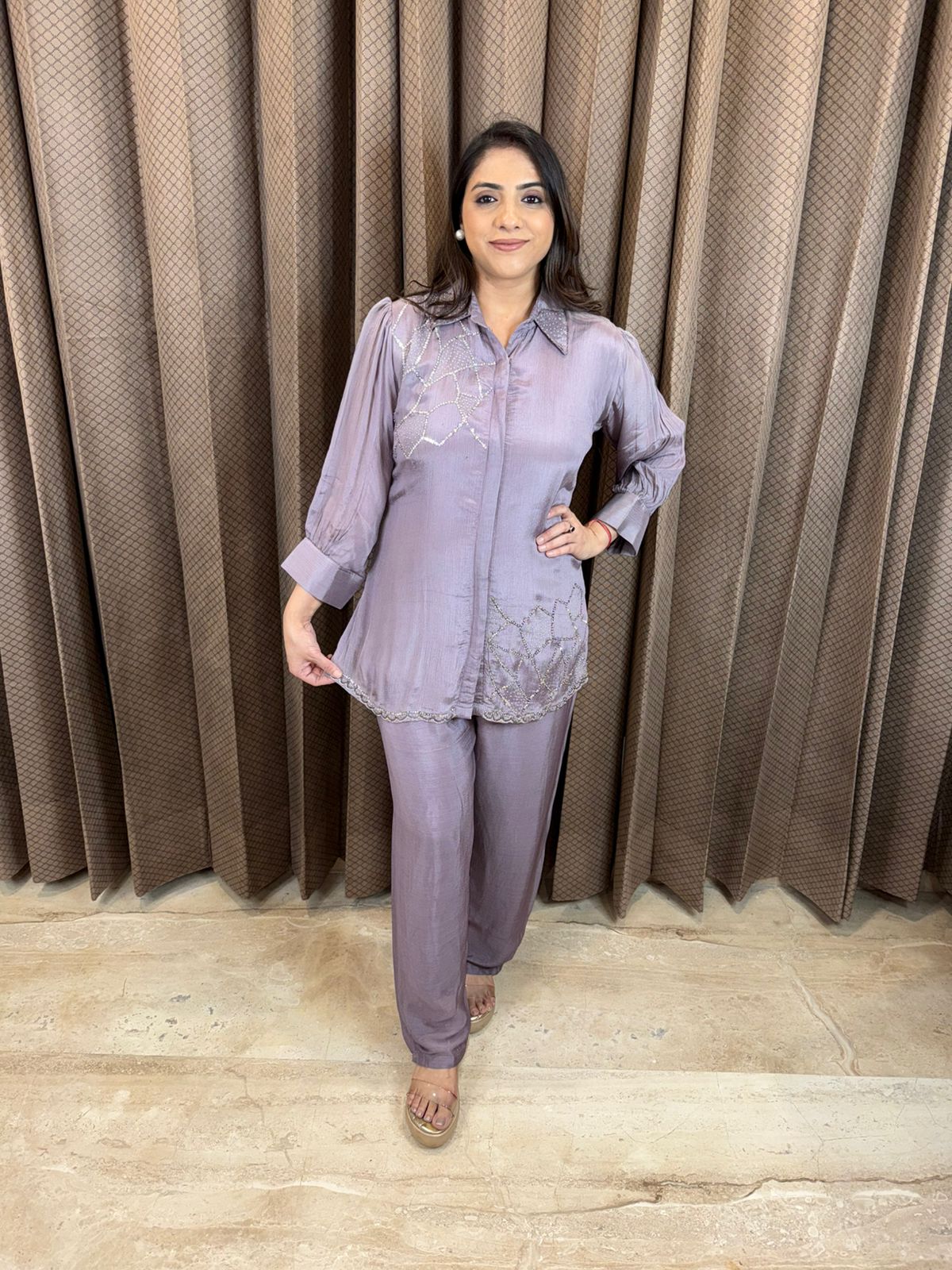 Mauve Hand-work Co-ord Set