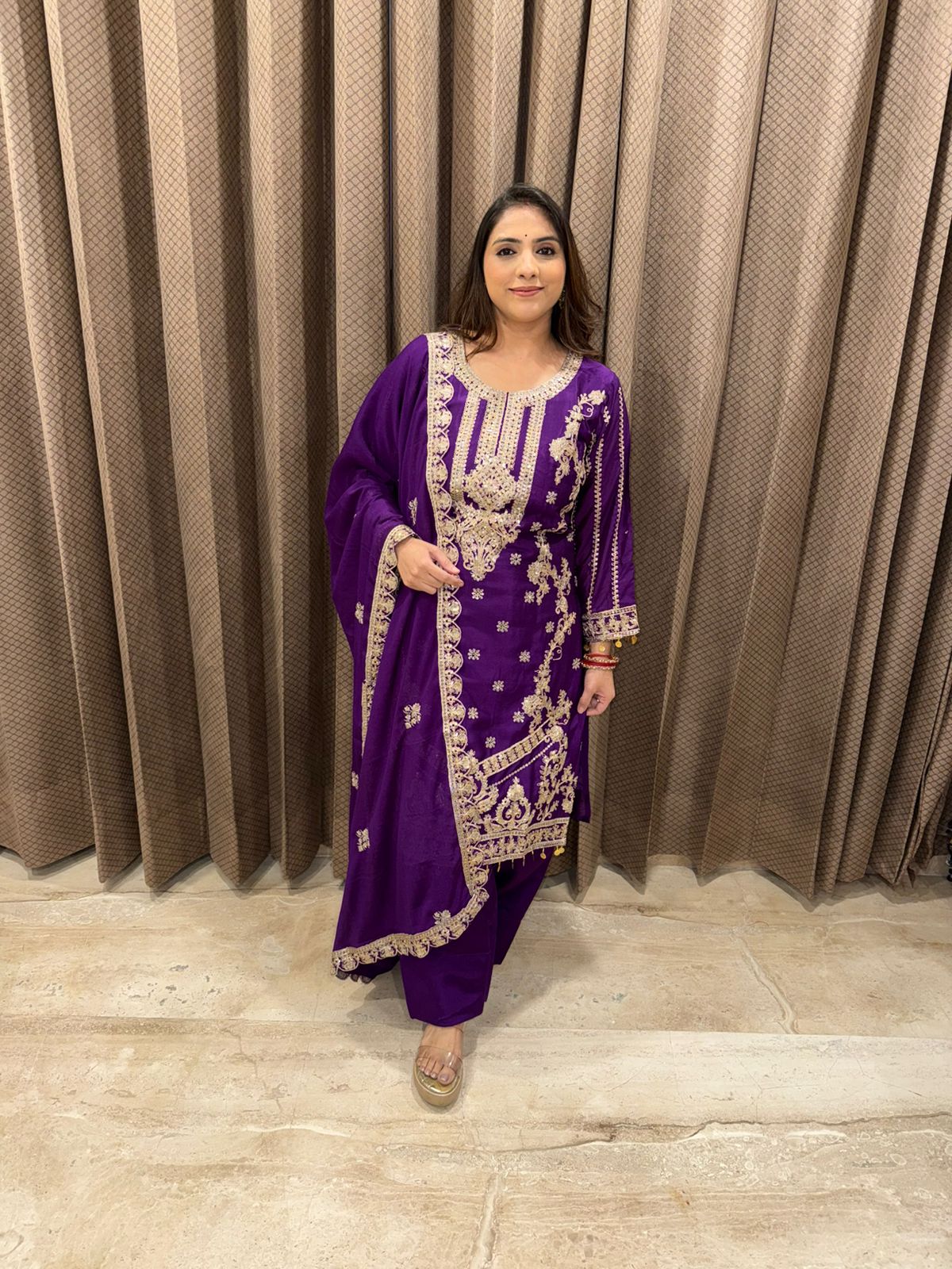 Royal Purple Heavy Embroidered Kurta Set with Dupatta