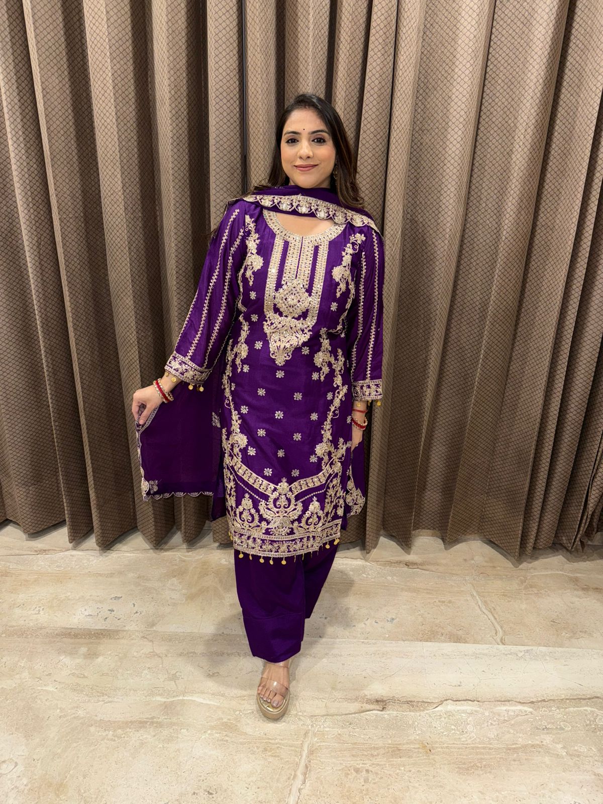 Royal Purple Heavy Embroidered Kurta Set with Dupatta