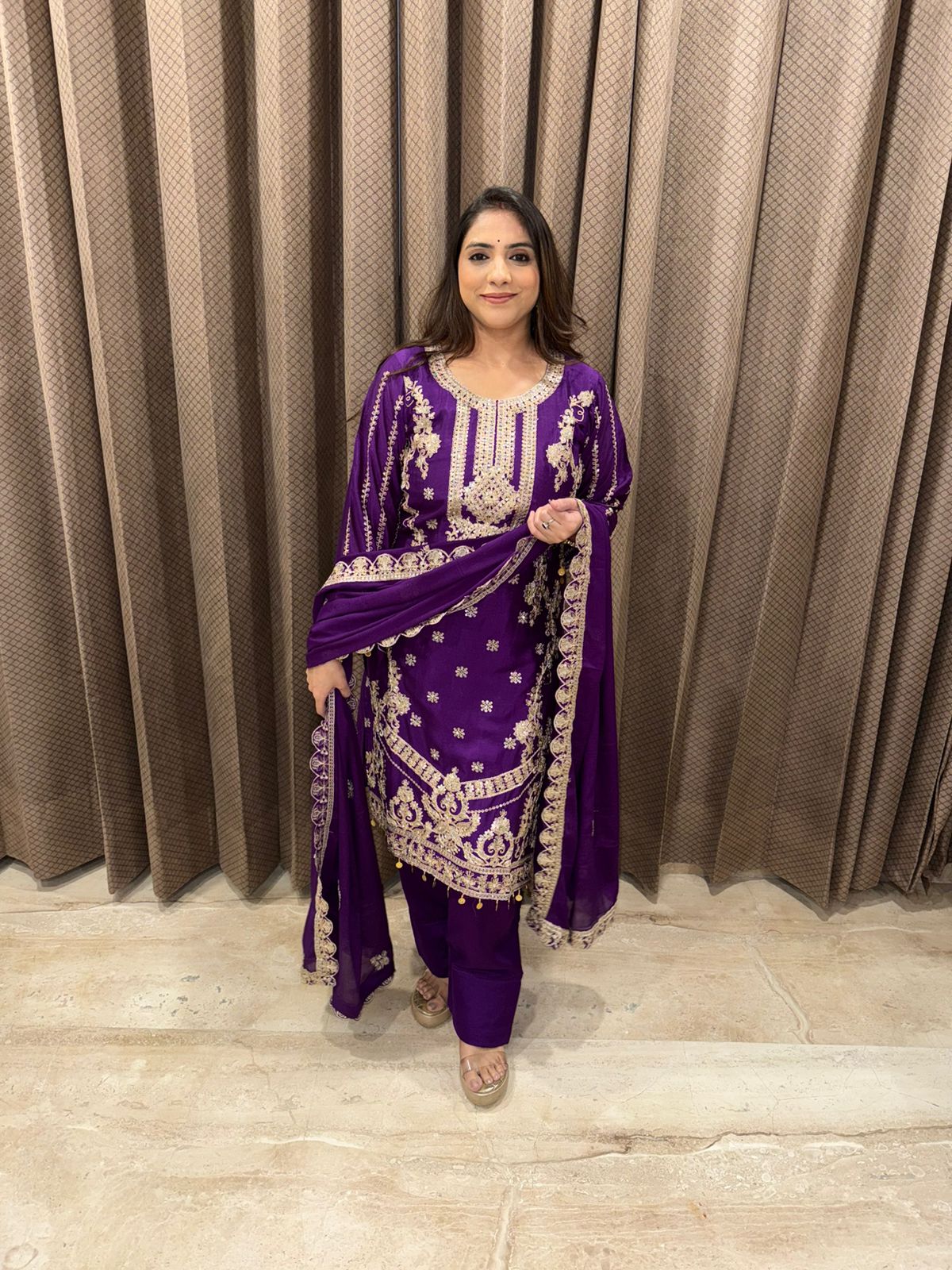 Royal Purple Heavy Embroidered Kurta Set with Dupatta
