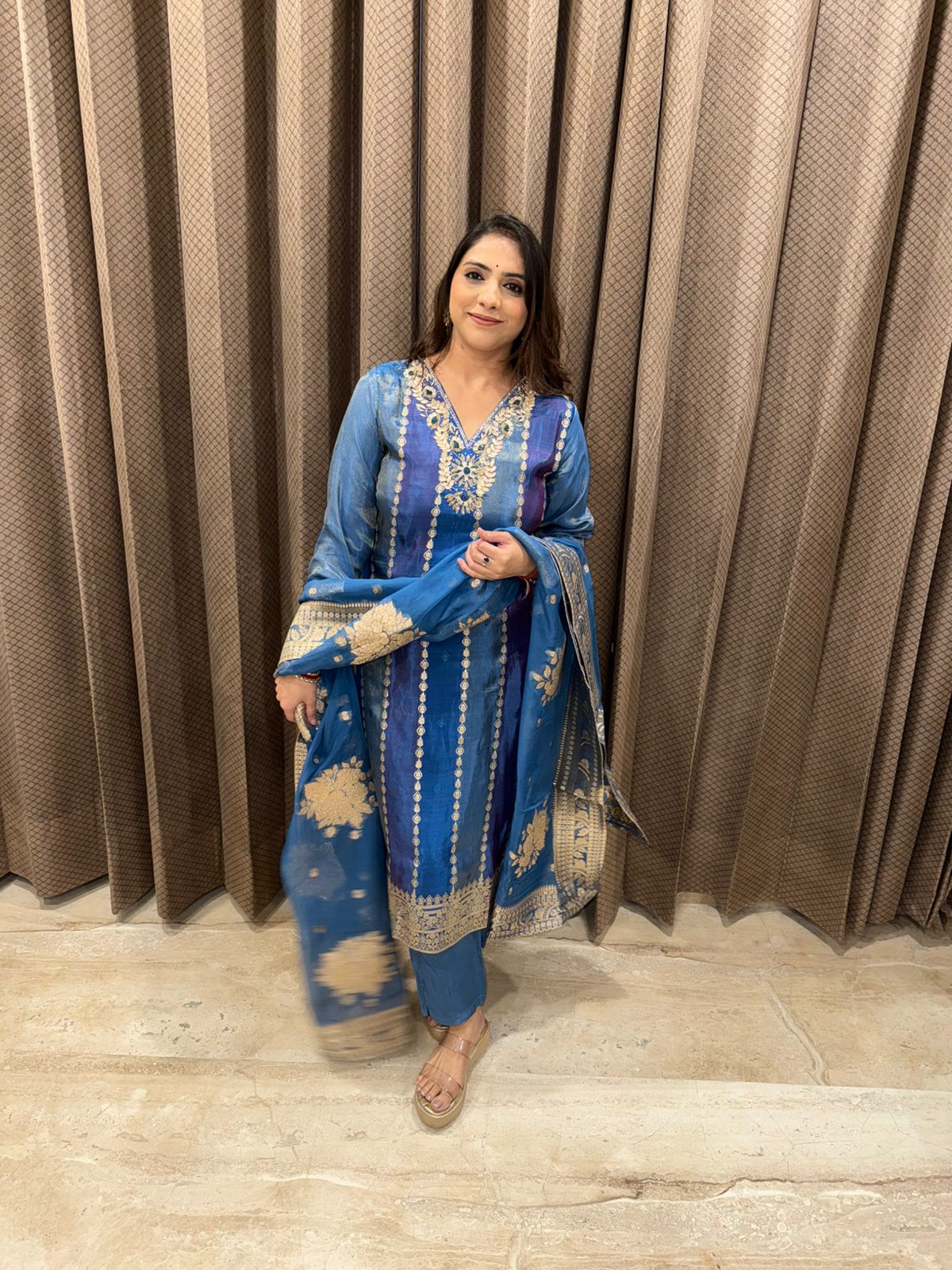 Blue Heavy Embroidered Straight Kurta Set with Dupatta