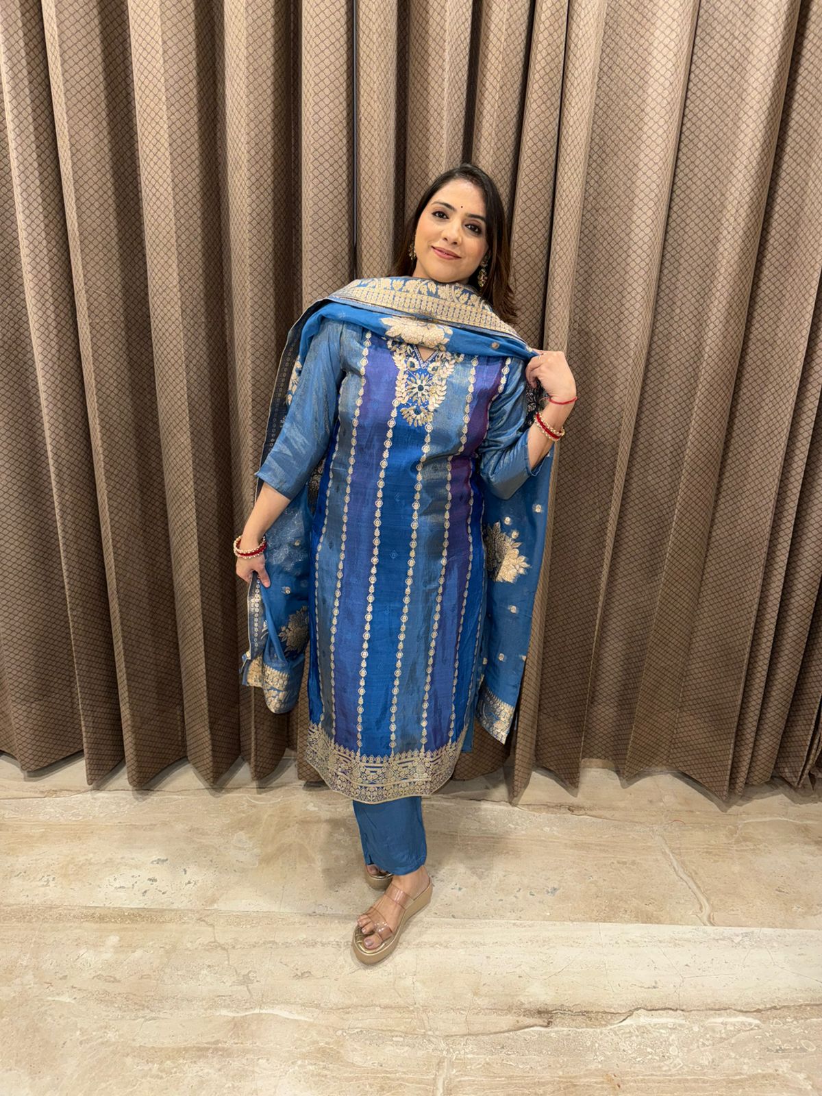 Blue Heavy Embroidered Straight Kurta Set with Dupatta
