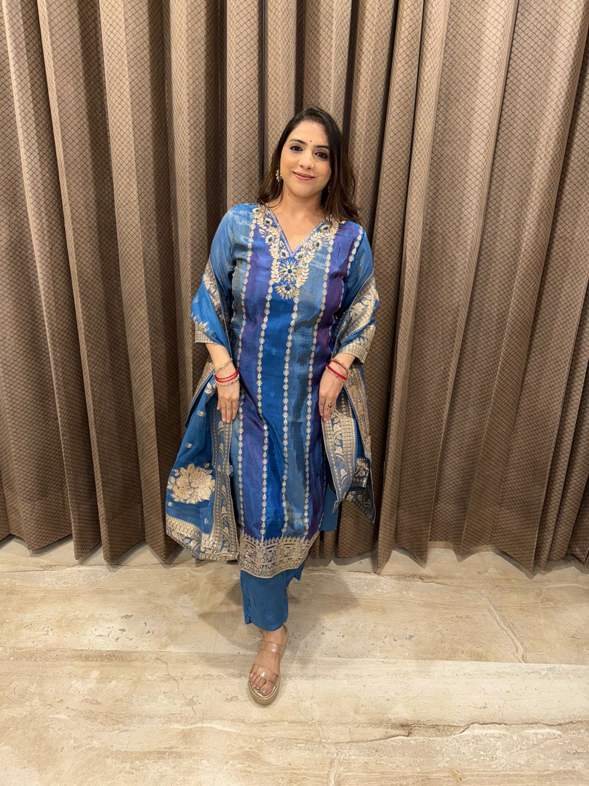 Blue Heavy Embroidered Straight Kurta Set with Dupatta