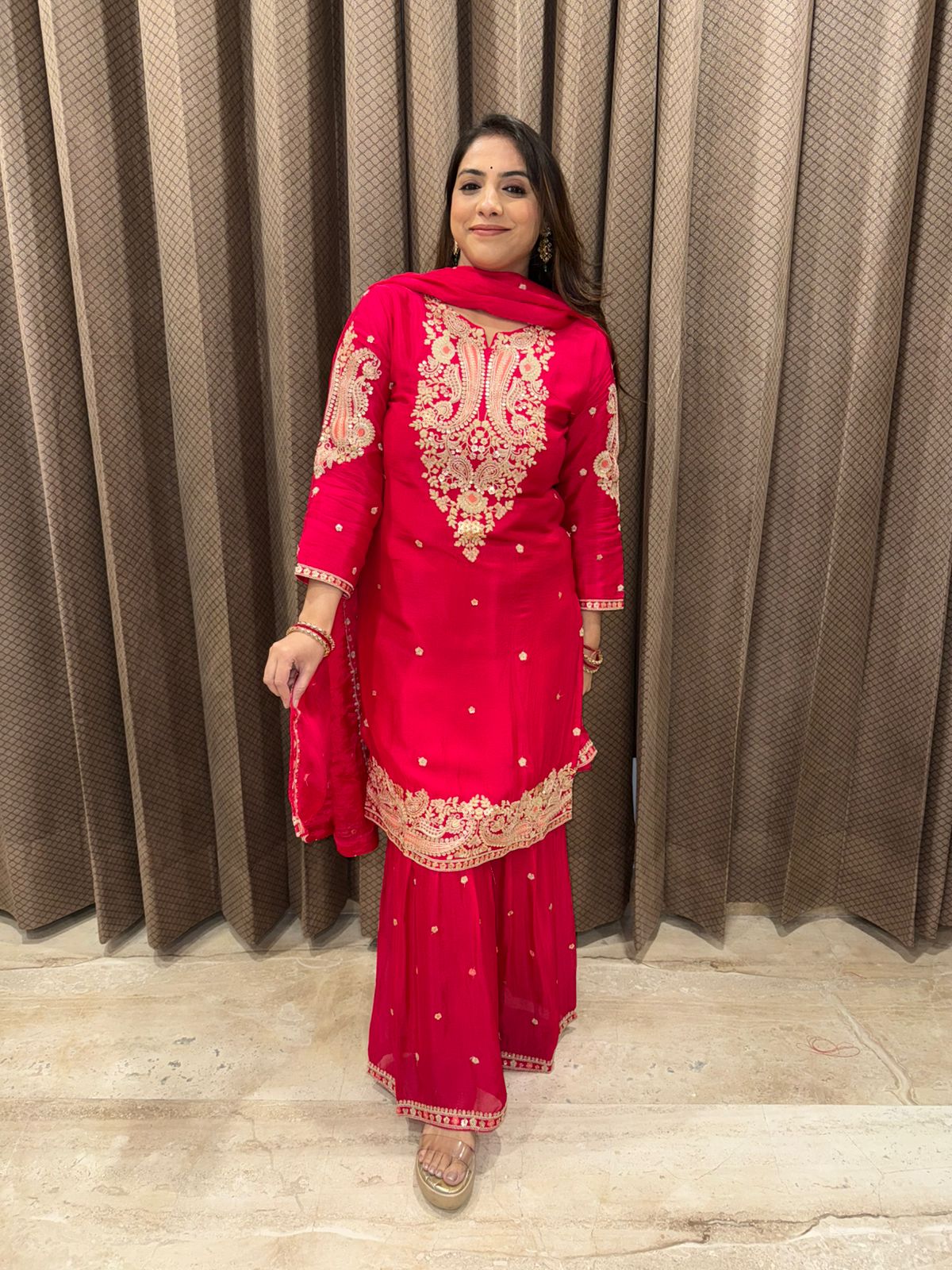 Hot Pink Heavy Embroidered Garara Suit with Dupatta