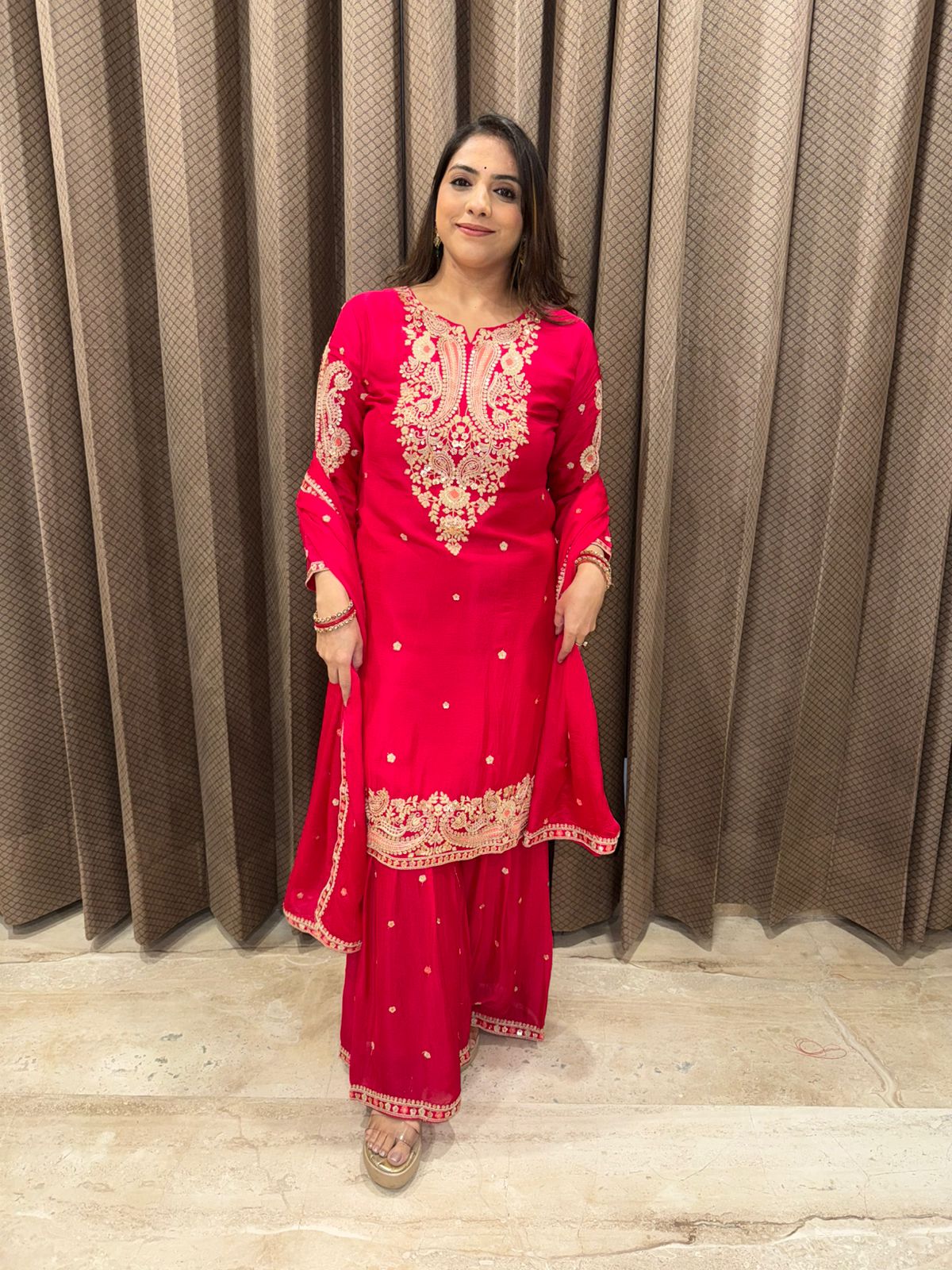 Hot Pink Heavy Embroidered Garara Suit with Dupatta