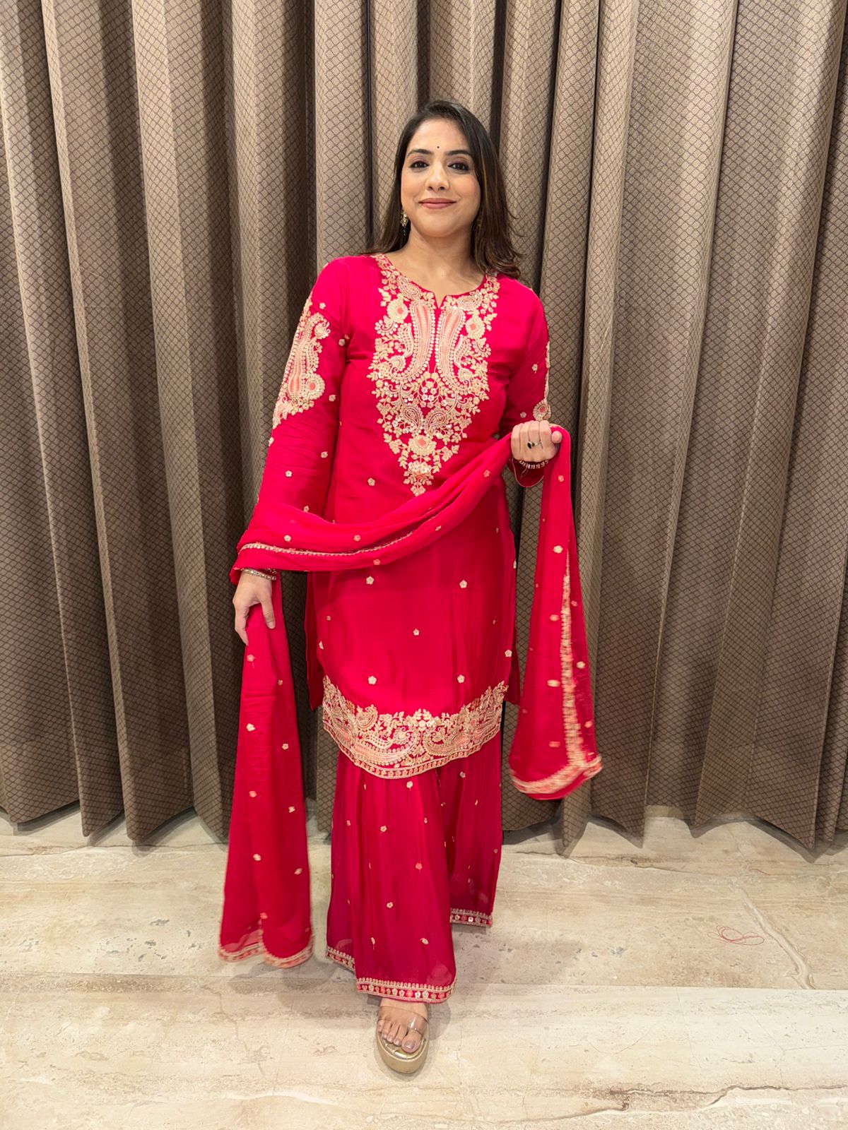 Hot Pink Heavy Embroidered Garara Suit with Dupatta