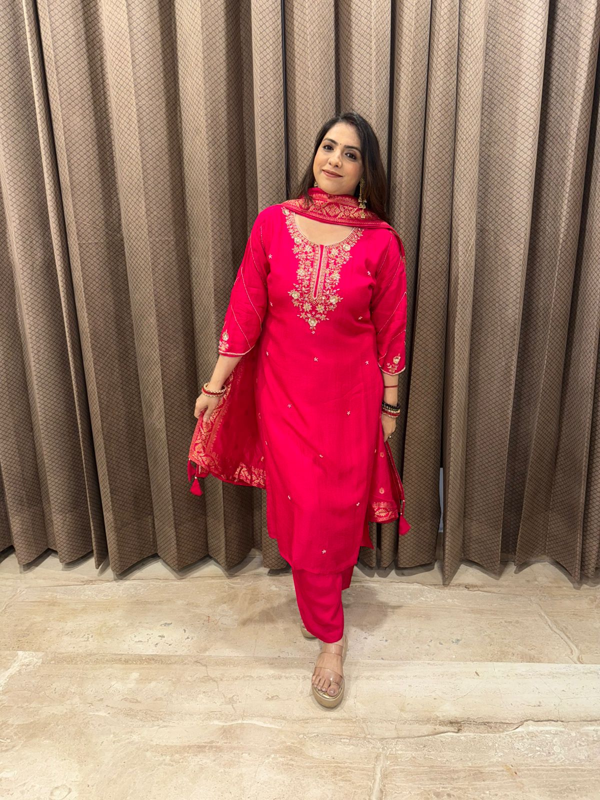 Elegant Fuchsia Pink Embroidered Kurta Set with Dupatta