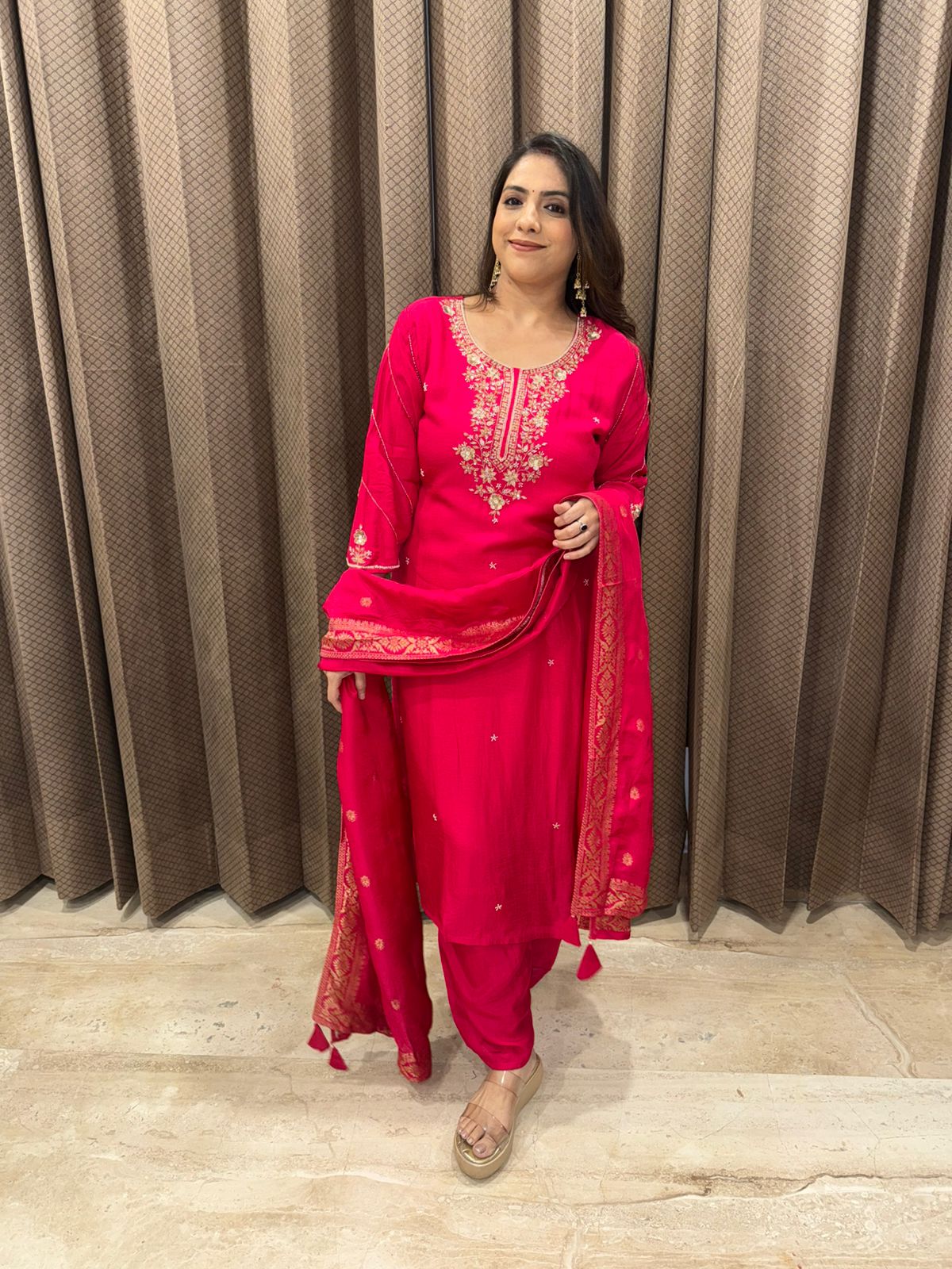 Elegant Fuchsia Pink Embroidered Kurta Set with Dupatta