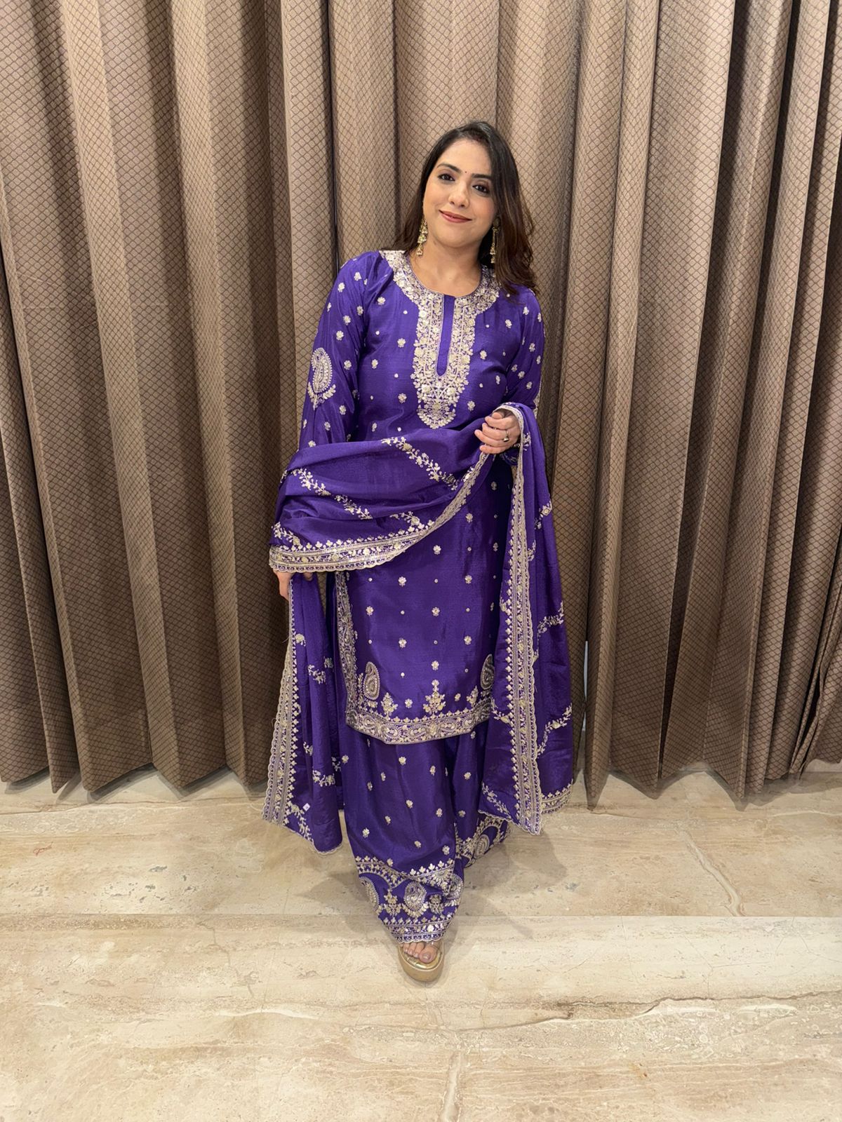 Royal Purple Heavy Embroidered Sharara Suit Set