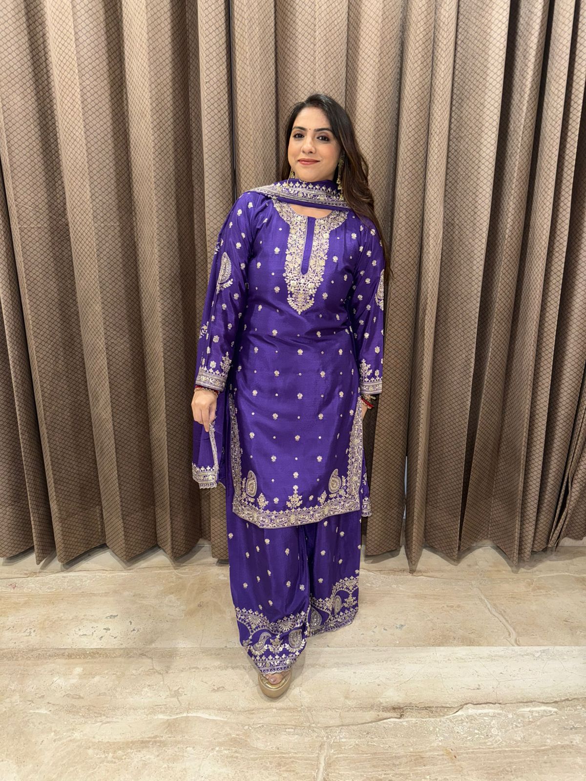 Royal Purple Heavy Embroidered Sharara Suit Set