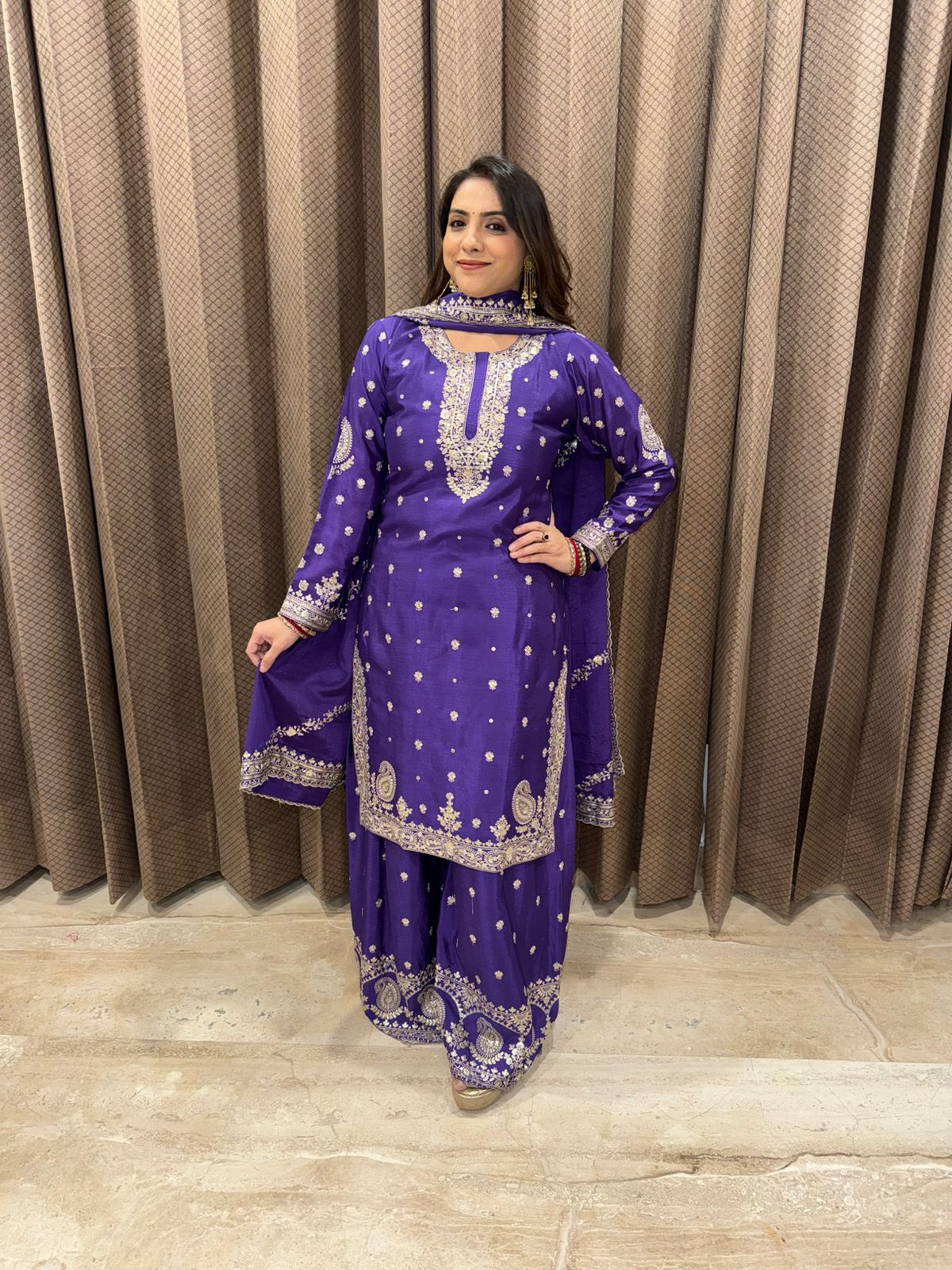 Royal Purple Heavy Embroidered Sharara Suit Set