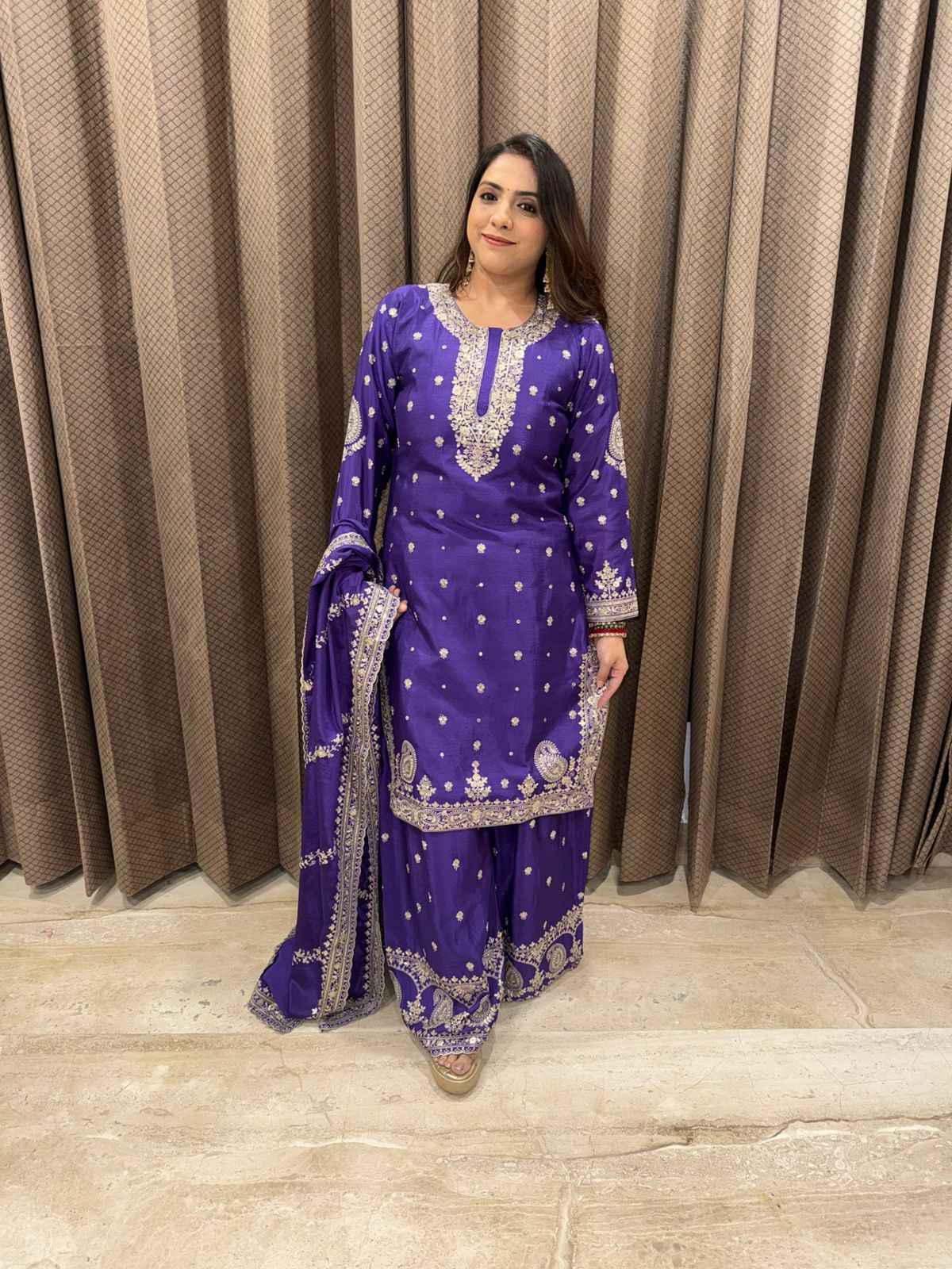 Royal Purple Heavy Embroidered Sharara Suit Set