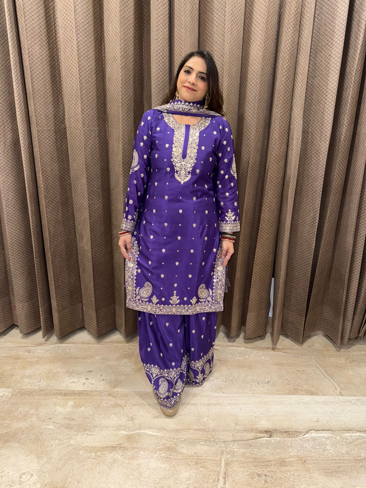 Royal Purple Heavy Embroidered Sharara Suit Set
