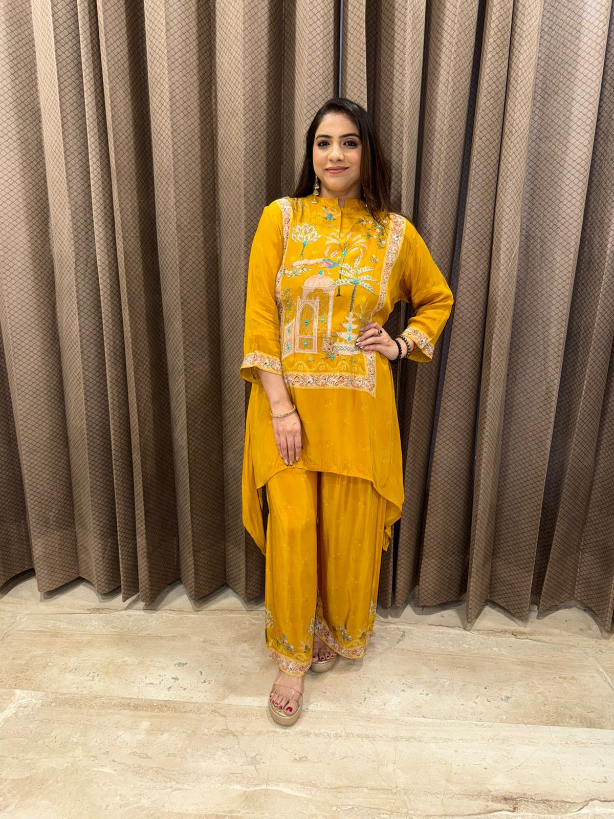 Mustard Yellow Embroidered Straight Kurta Set
