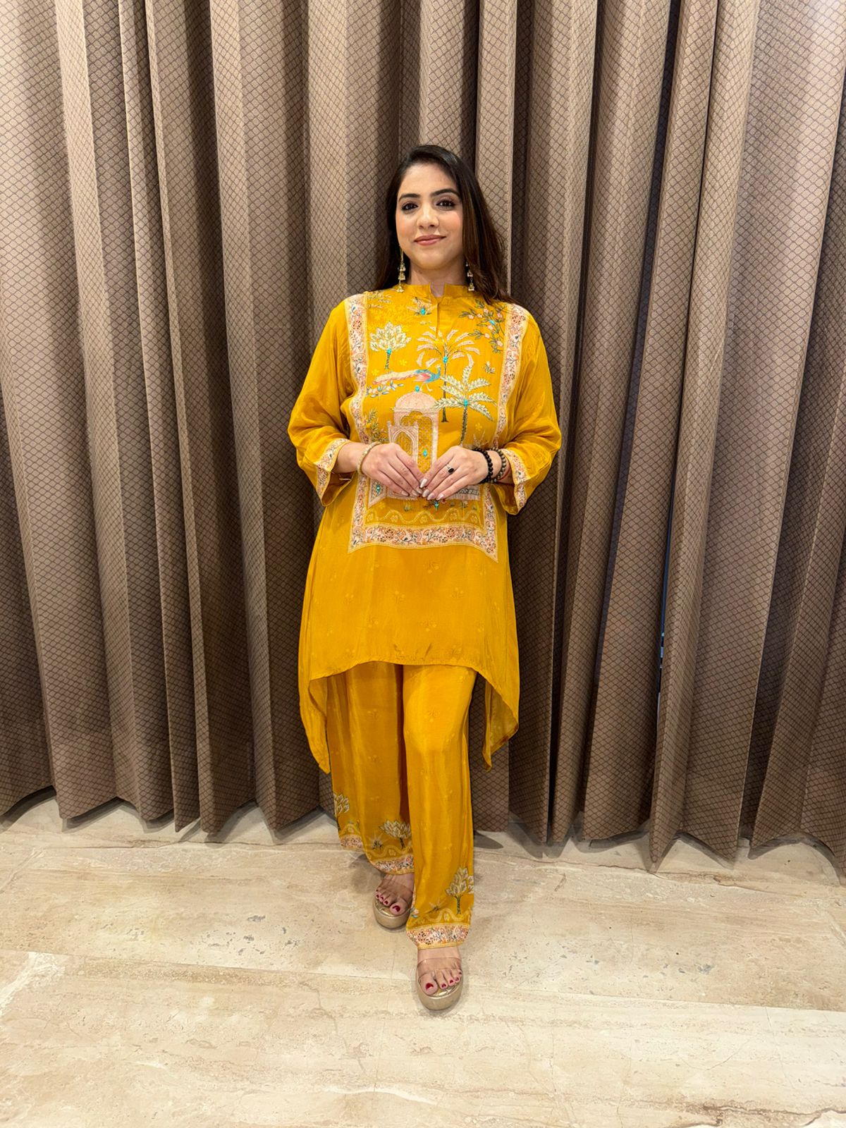 Mustard Yellow Embroidered Straight Kurta Set