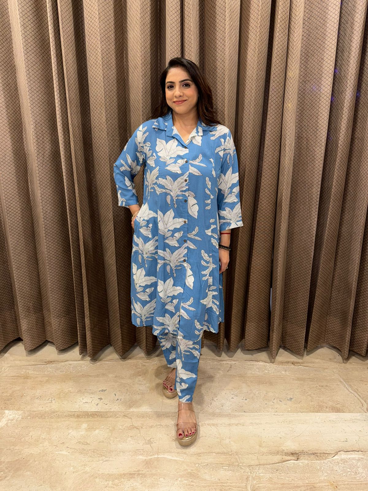 Blue Floral Printed Kurta Set with Pants