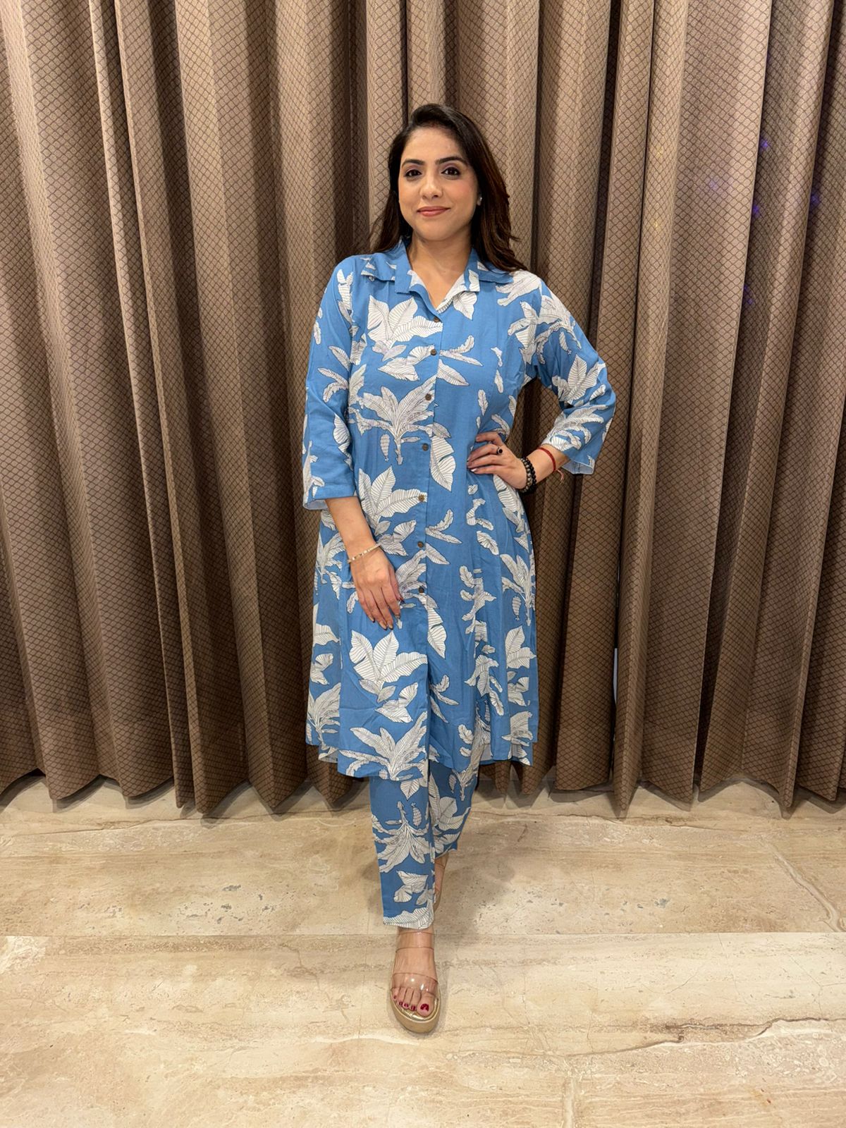 Blue Floral Printed Kurta Set with Pants