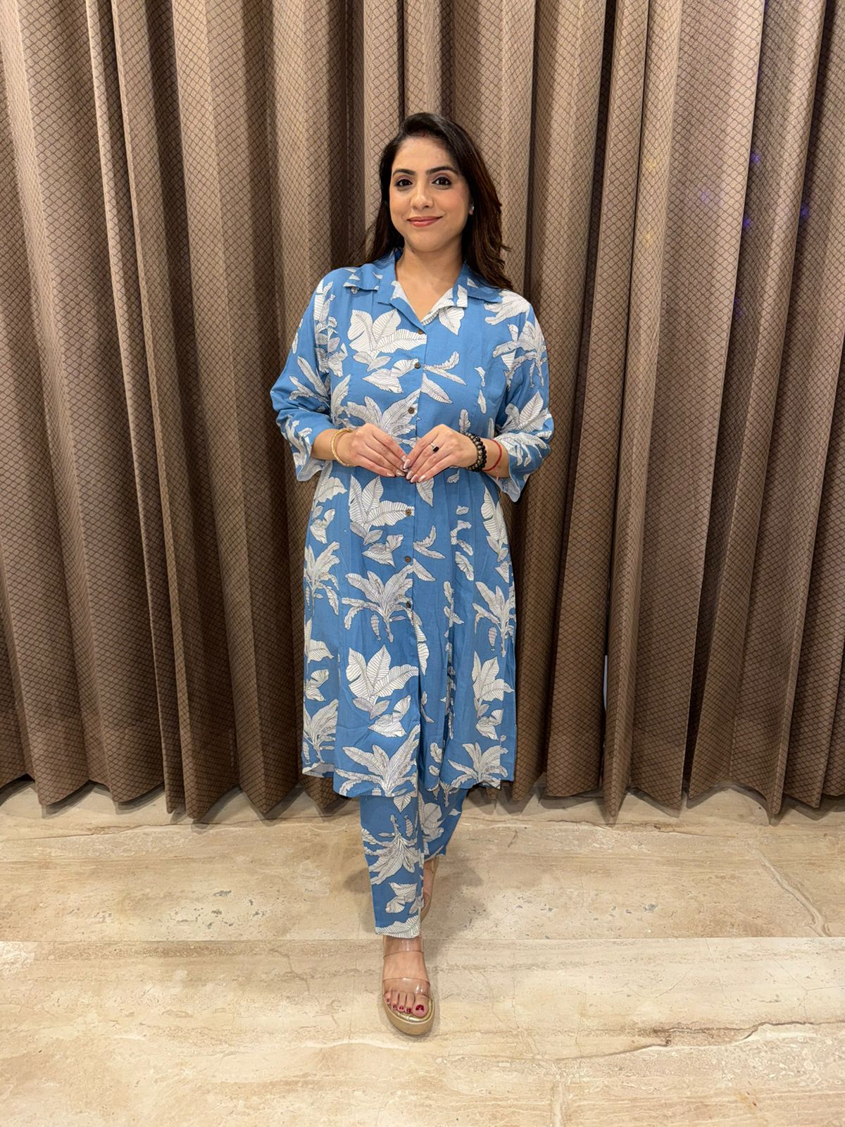 Blue Floral Printed Kurta Set with Pants