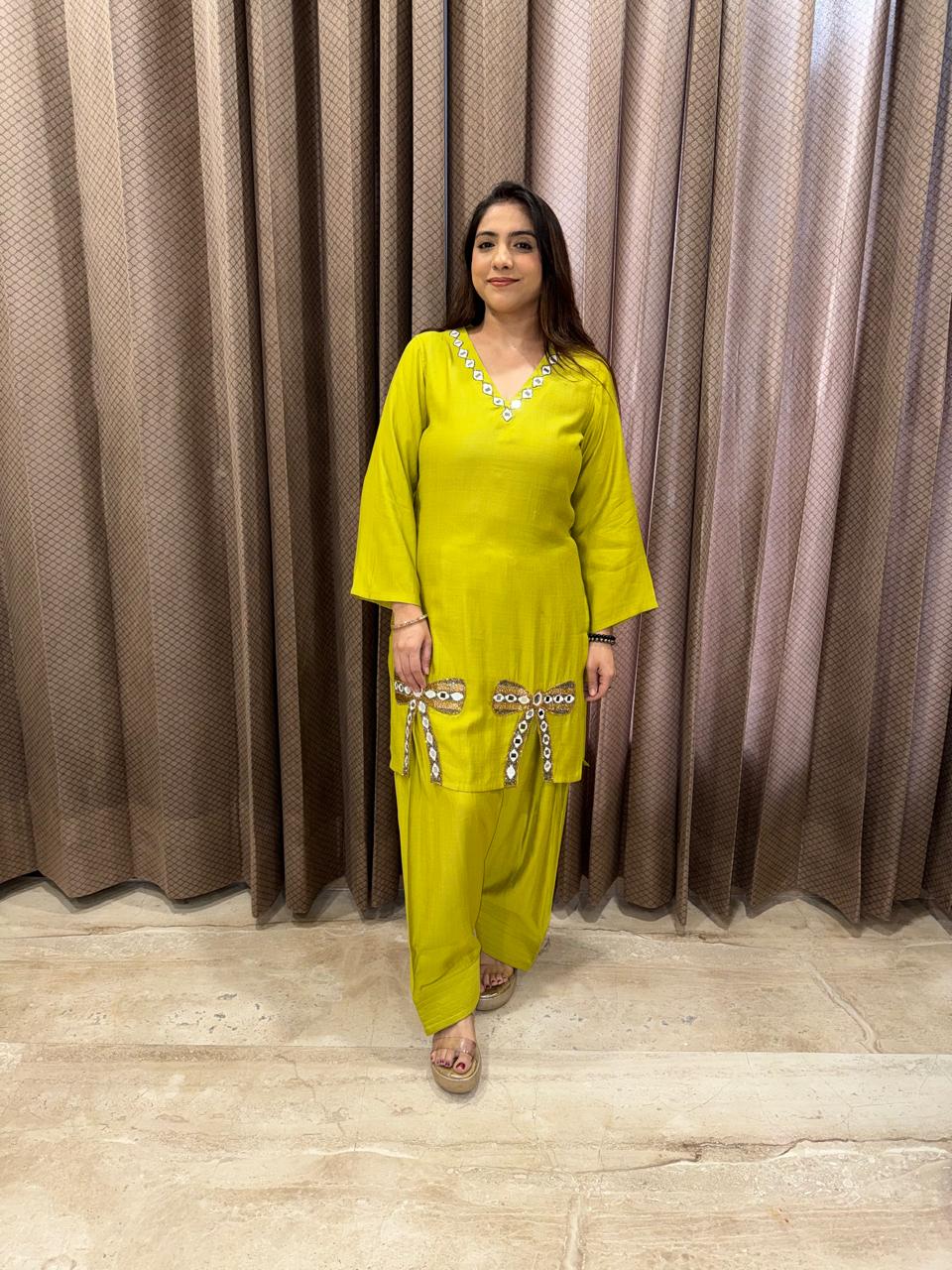 Lime Green Co-ord Set with Farshi Salwar