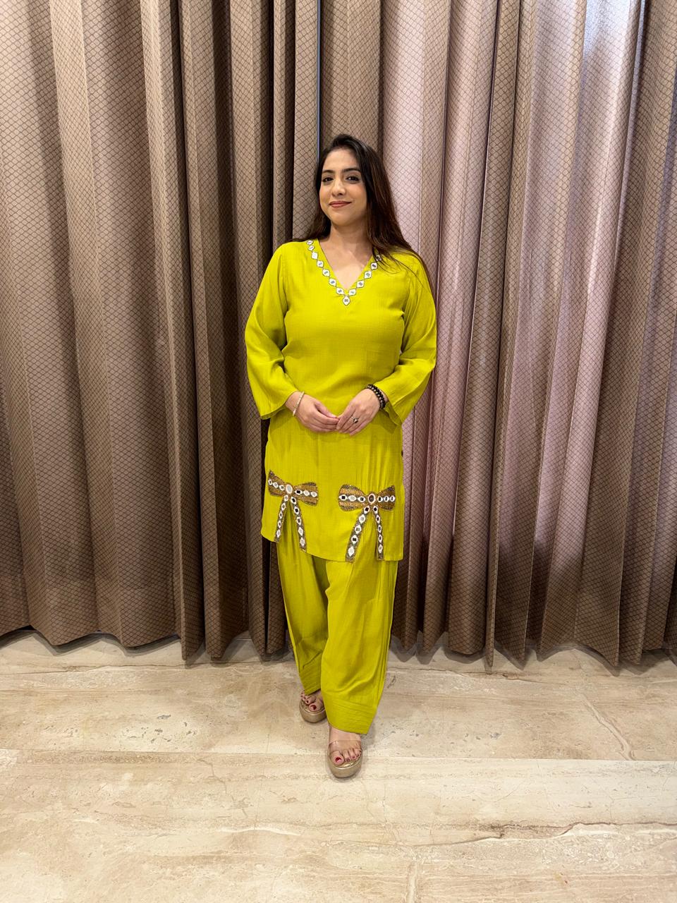 Lime Green Co-ord Set with Farshi Salwar