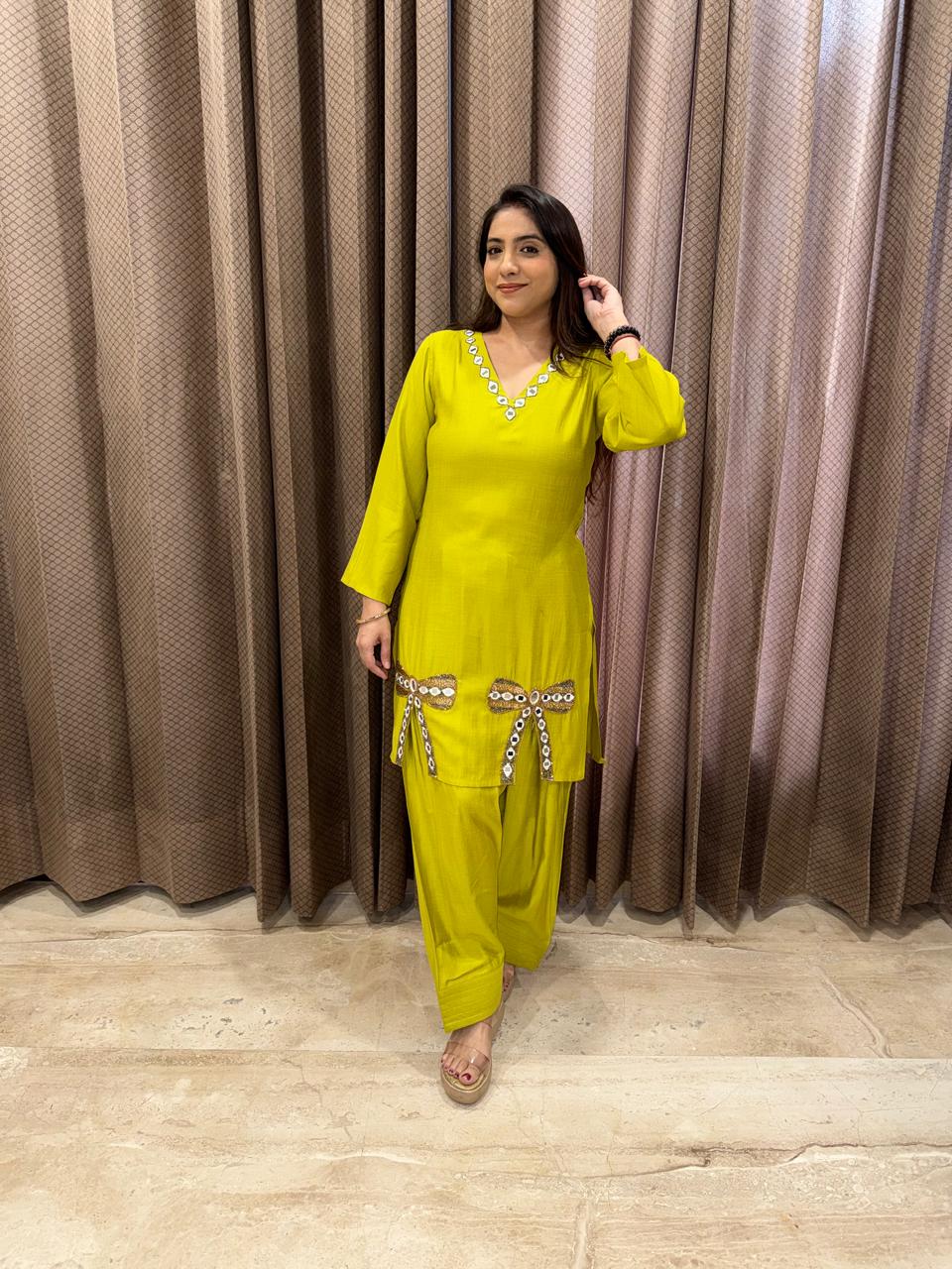 Lime Green Co-ord Set with Farshi Salwar