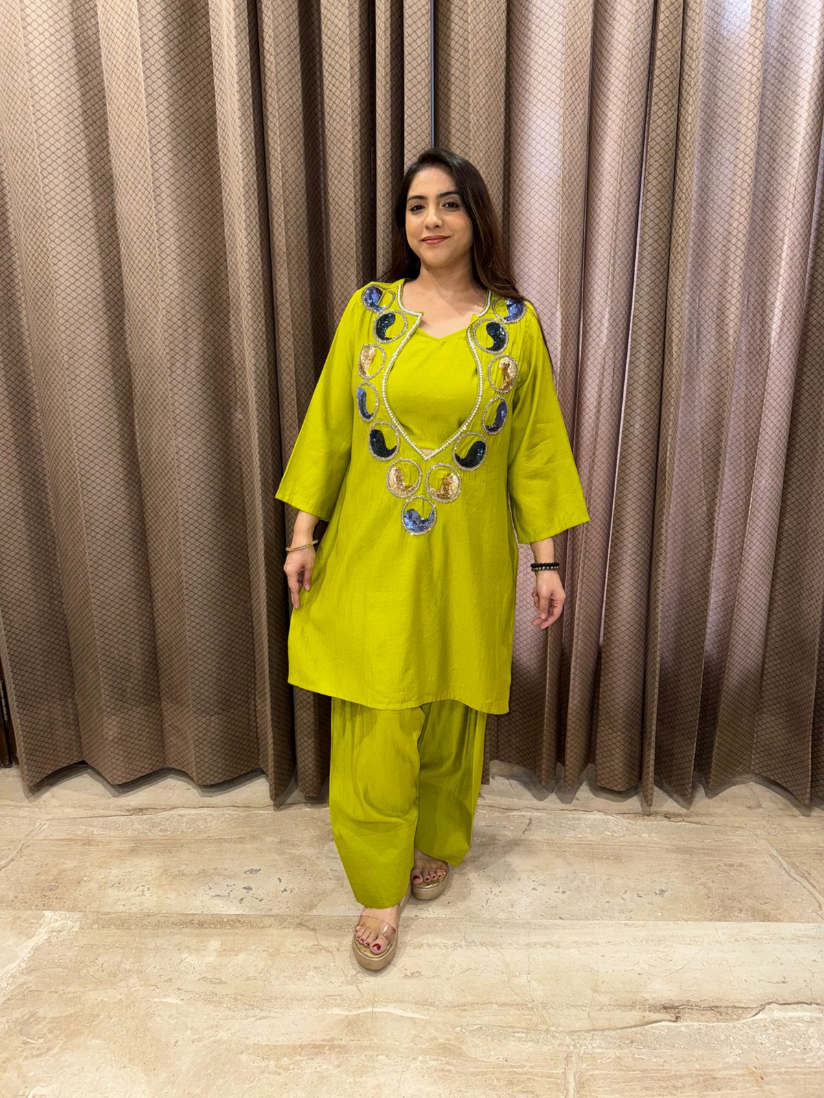 Green Co-ord Set with Farshi Salwar