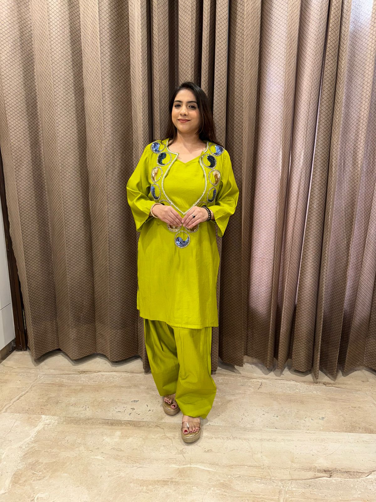 Green Co-ord Set with Farshi Salwar
