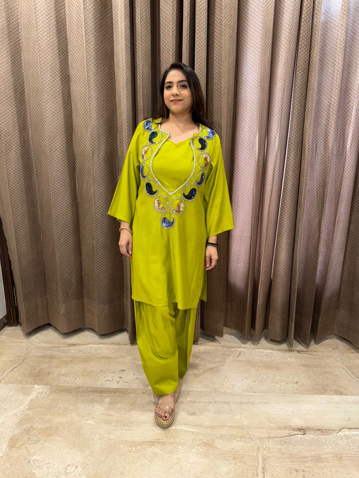 Green Co-ord Set with Farshi Salwar