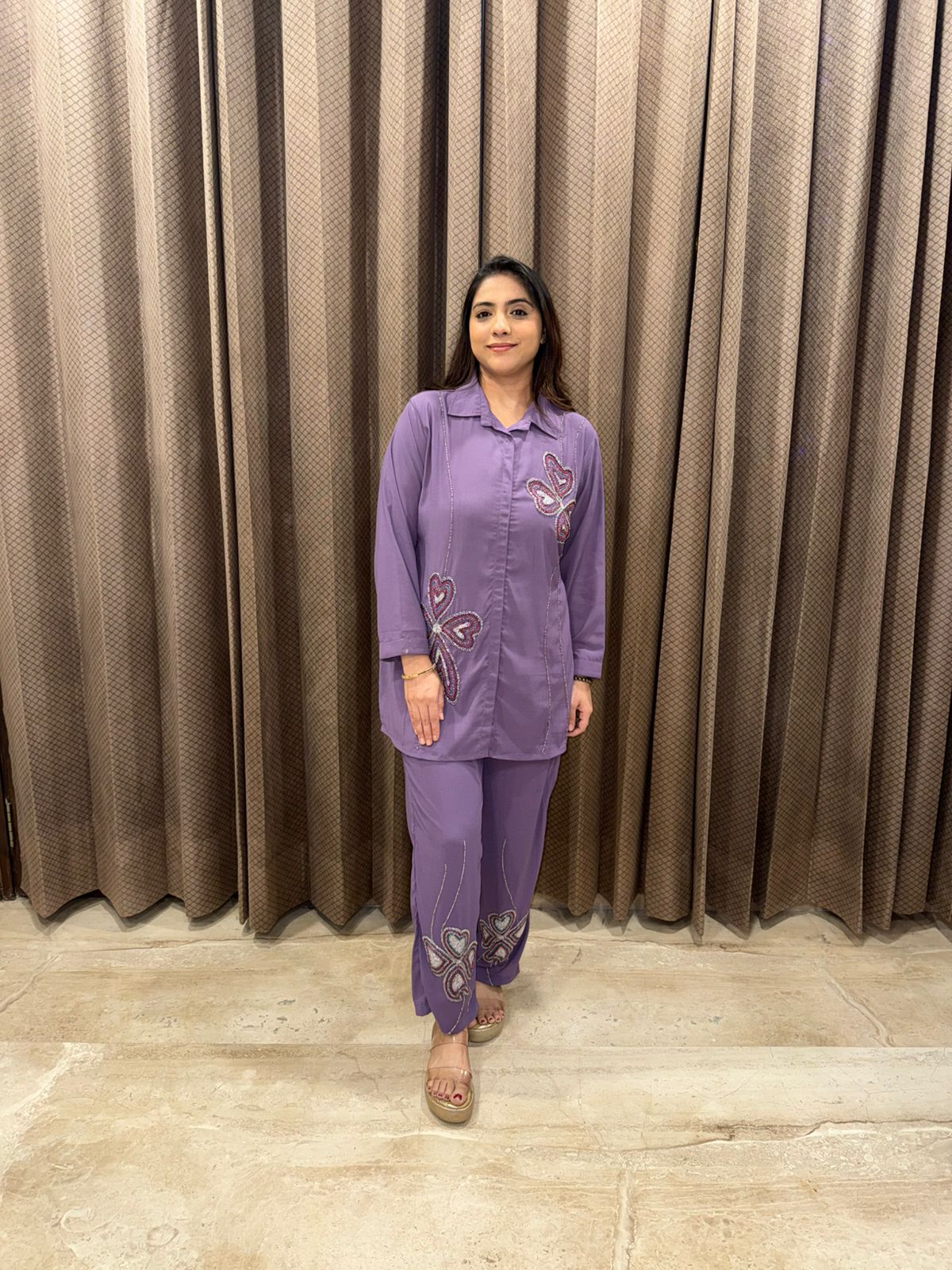 Lavender Butterfly Embroidered Co-ord Set