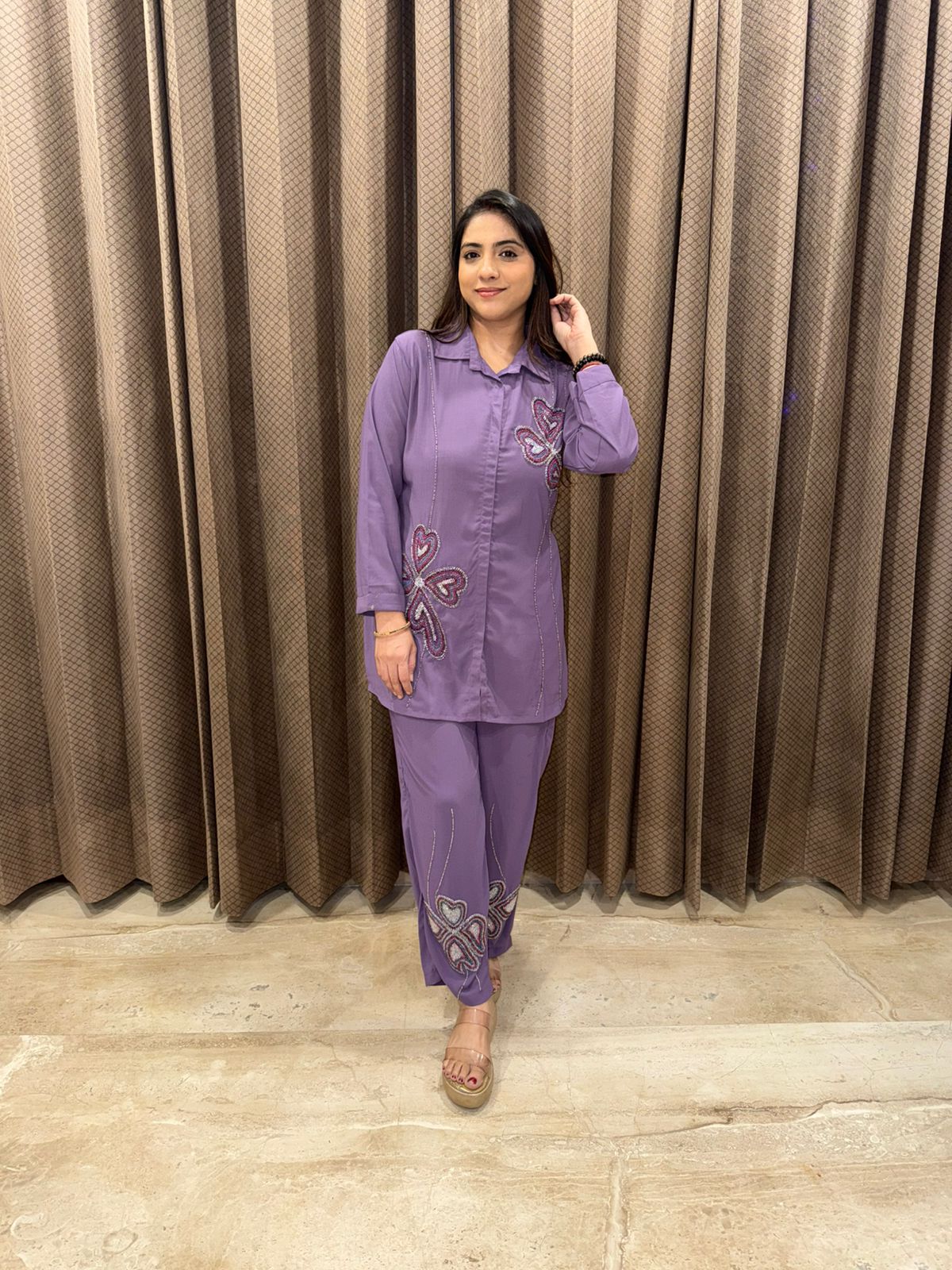 Lavender Butterfly Embroidered Co-ord Set