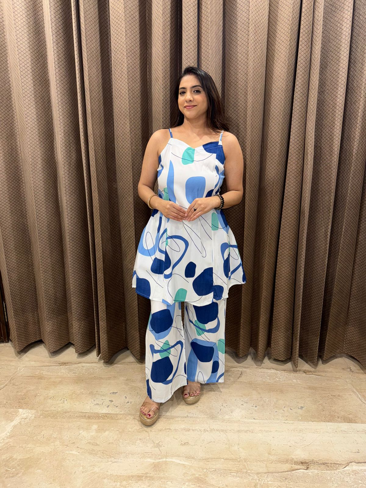 Abstract Blue & White Printed Co-ord Set