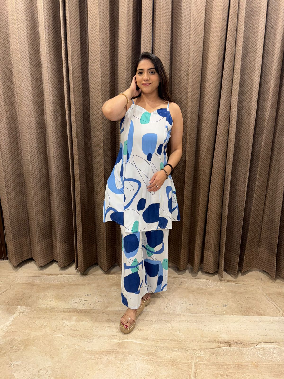 Abstract Blue & White Printed Co-ord Set