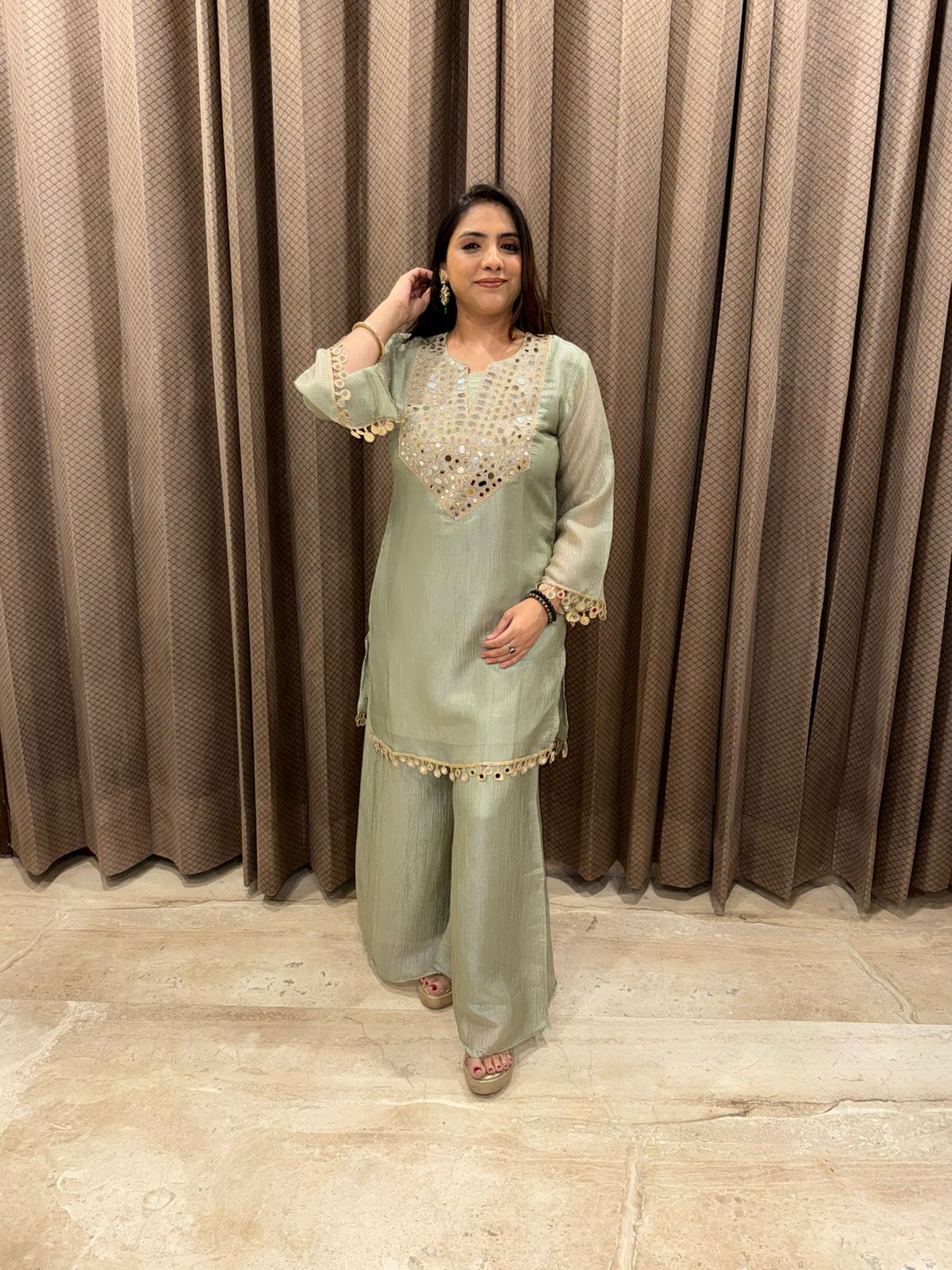 Pastel Green Mirror Work Co-Ord Set