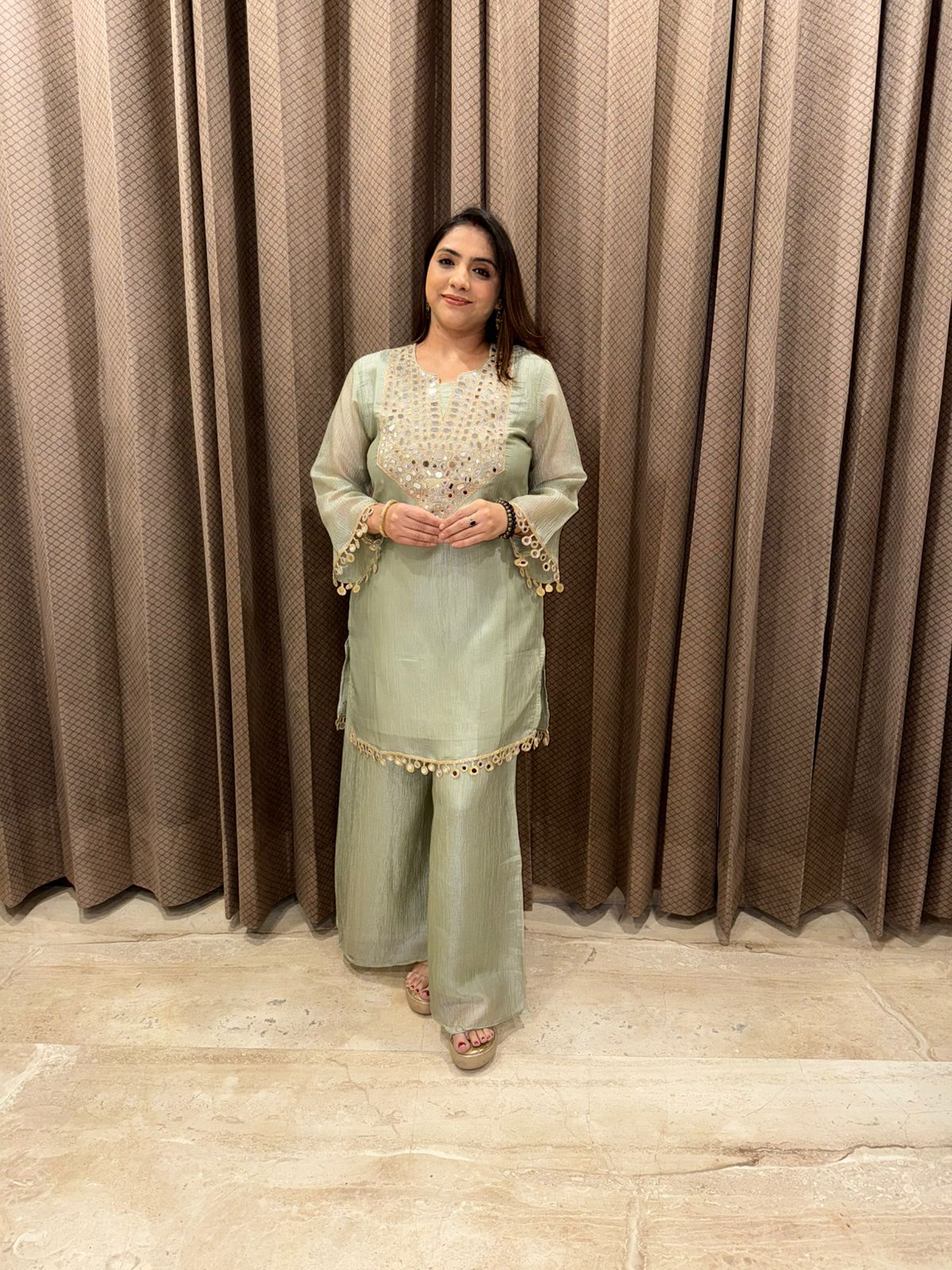 Pastel Green Mirror Work Co-Ord Set