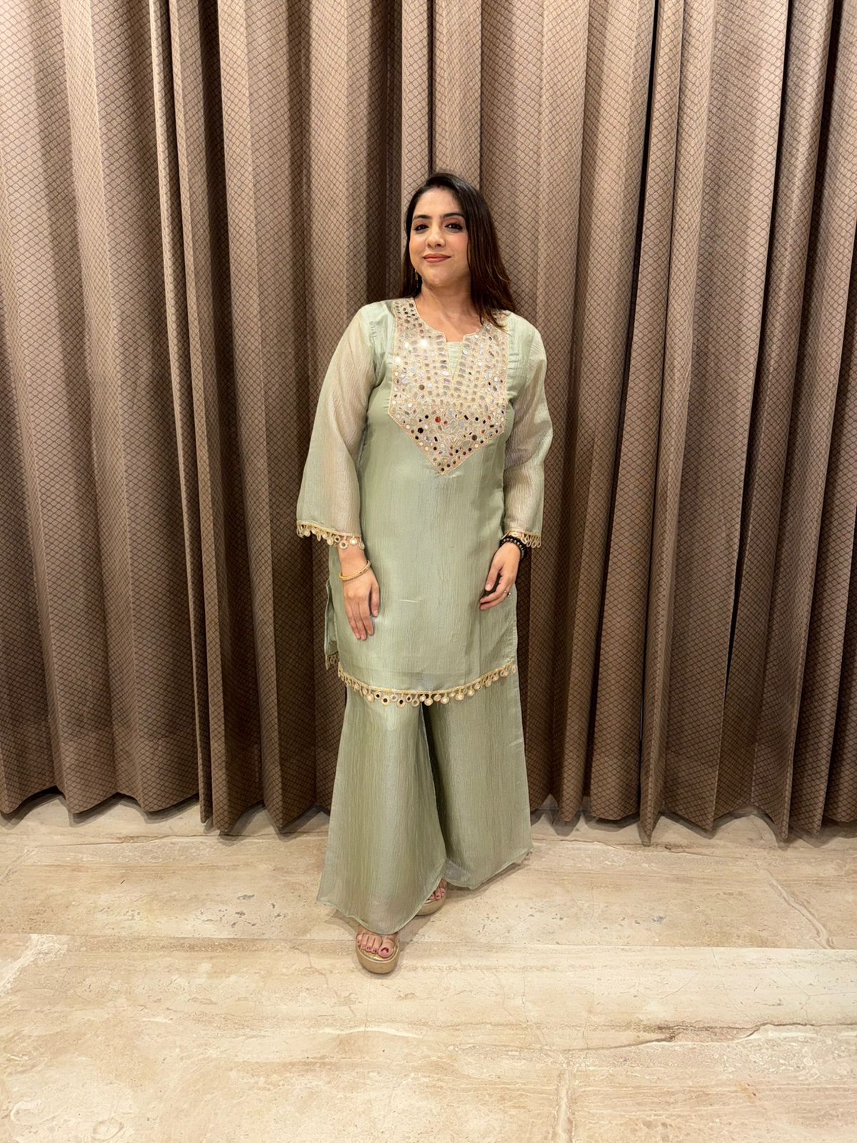 Pastel Green Mirror Work Co-Ord Set