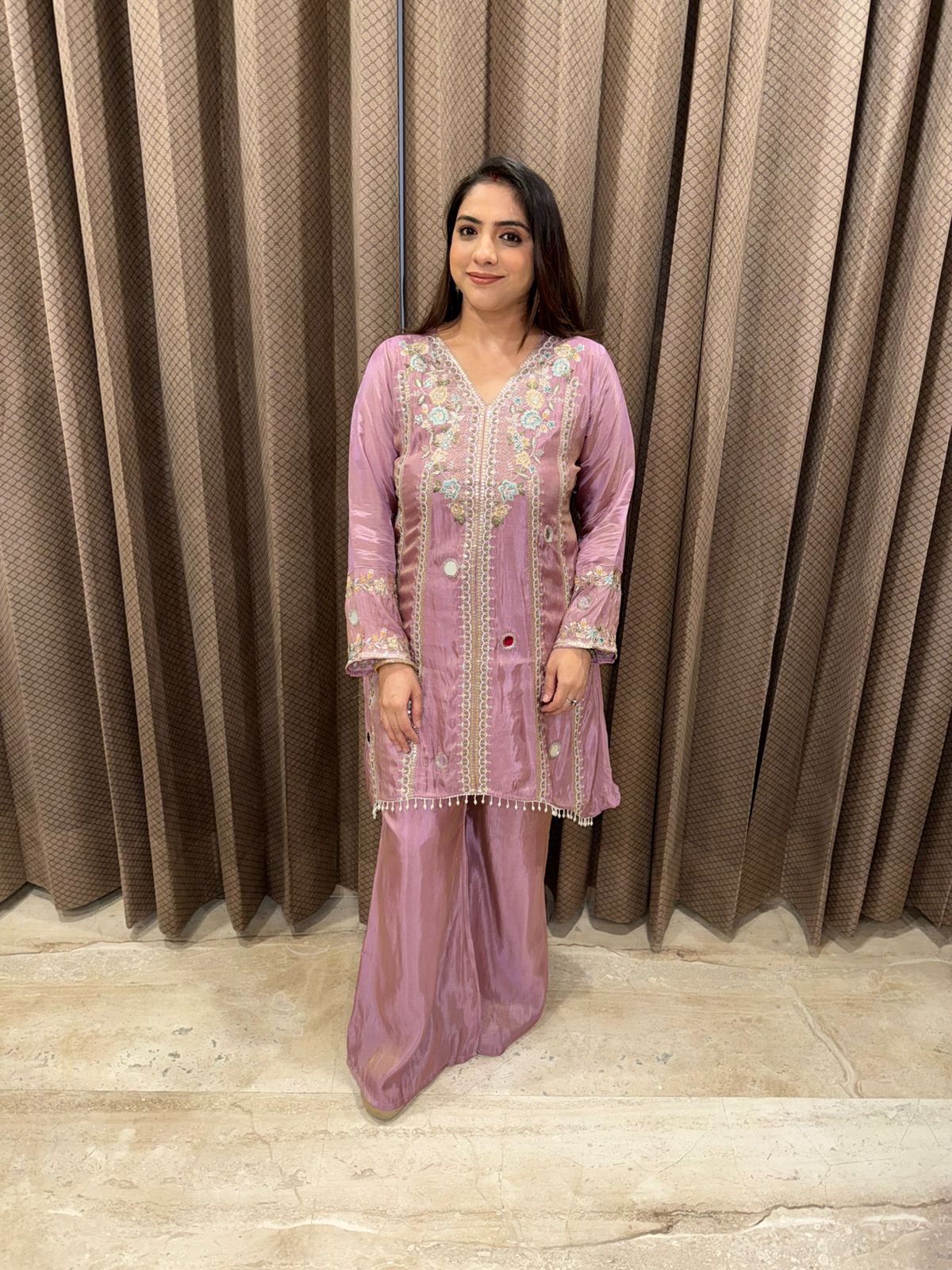 Pastel Lavender Mirror & Thread Work Kurta Set