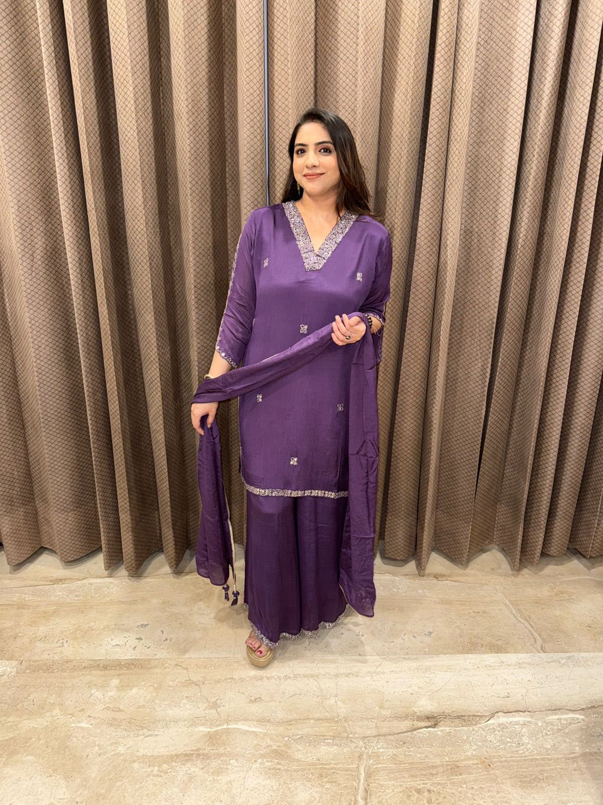 Elegant Purple Embellished Suit Set with Dupatta