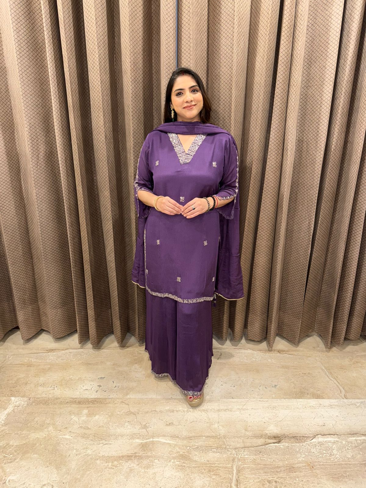 Elegant Purple Embellished Suit Set with Dupatta