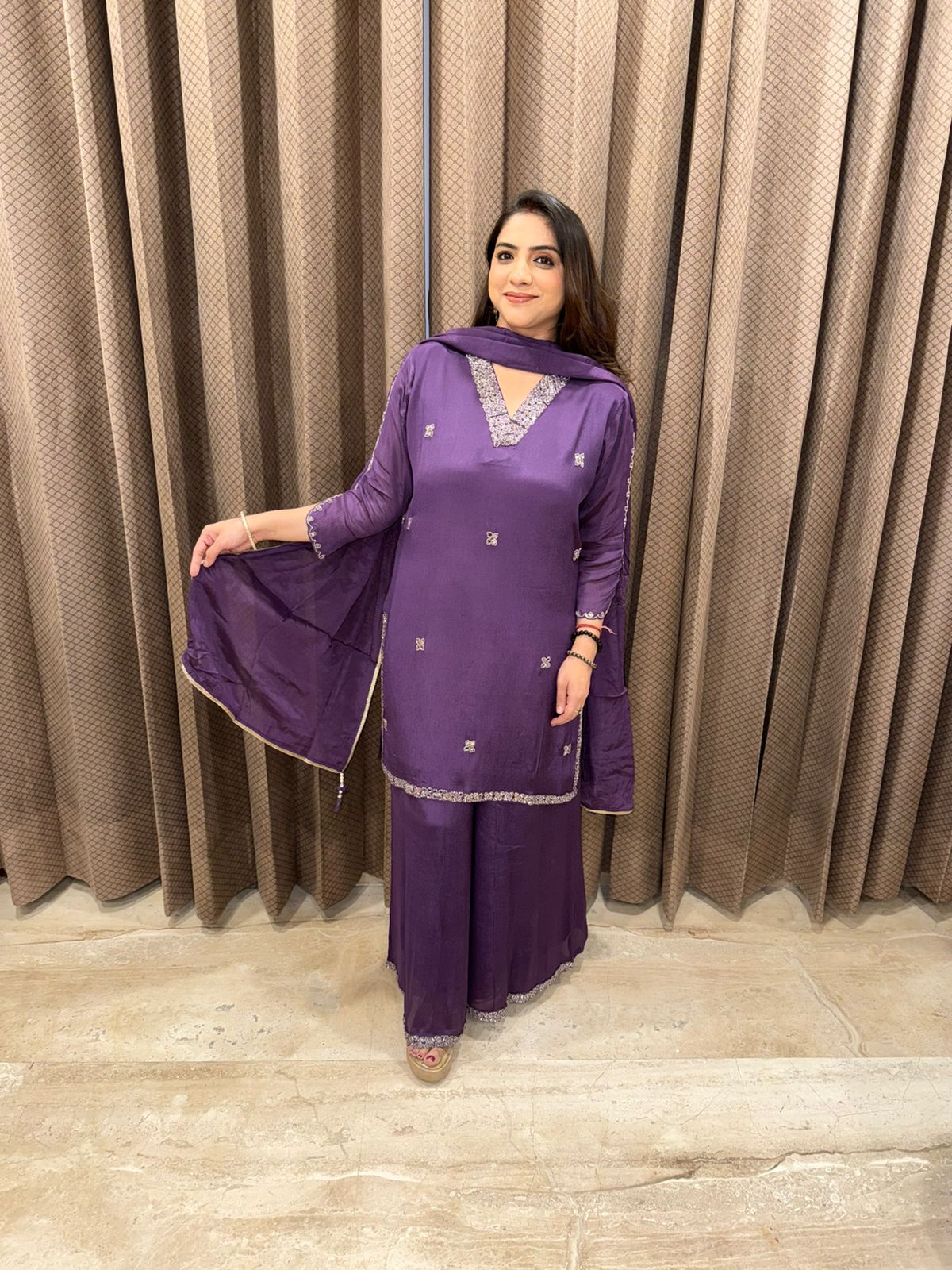 Elegant Purple Embellished Suit Set with Dupatta