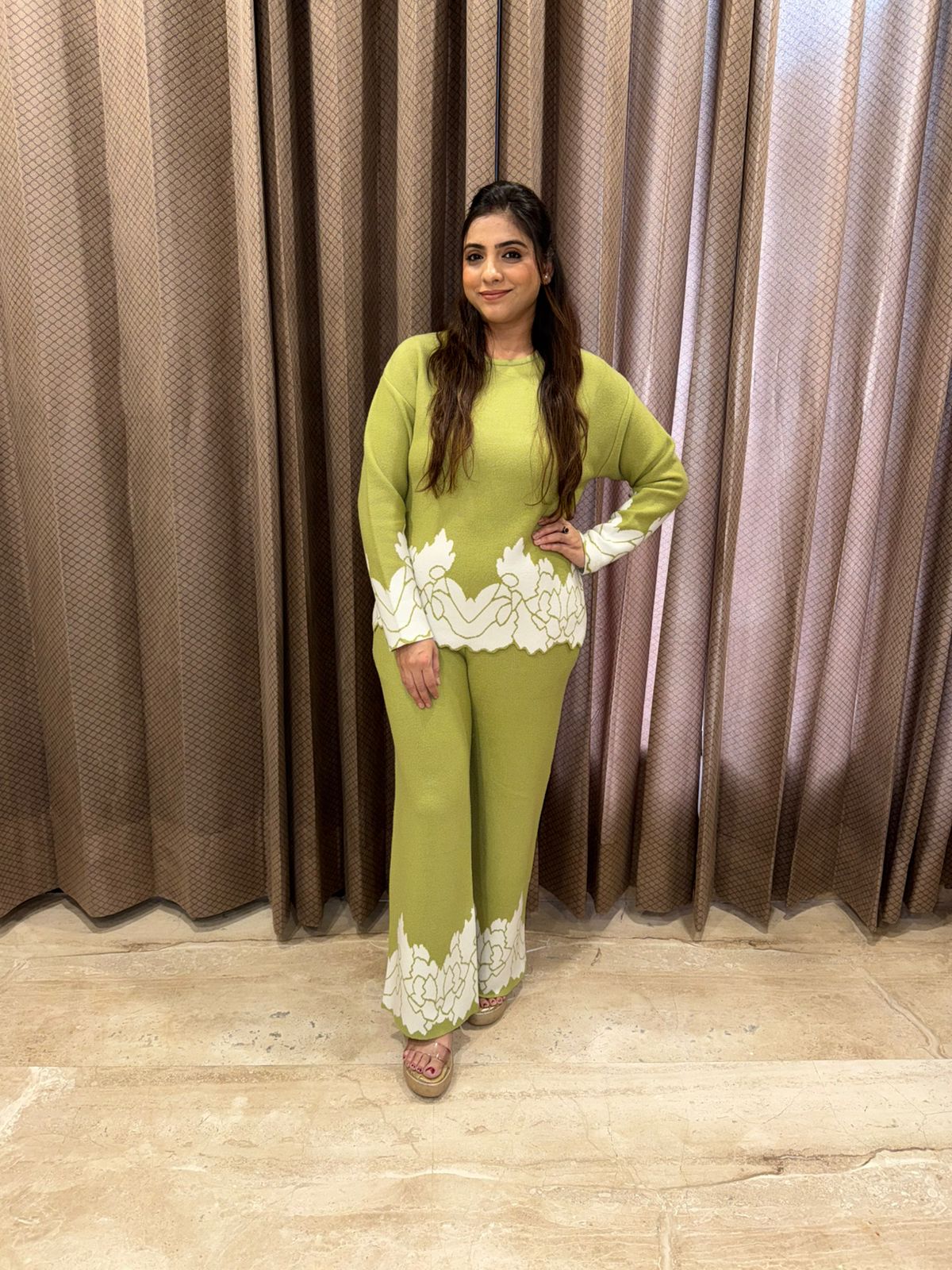 Green Floral Printed Knit Co-ord Set