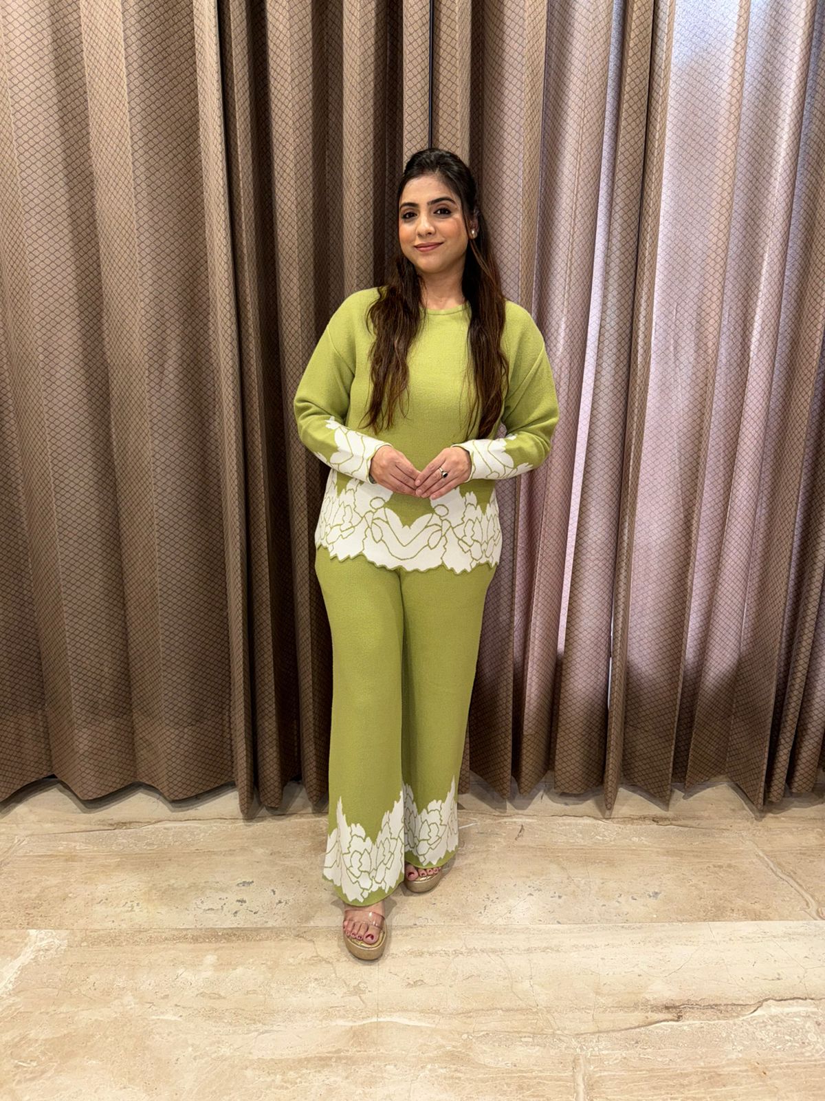 Green Floral Printed Knit Co-ord Set