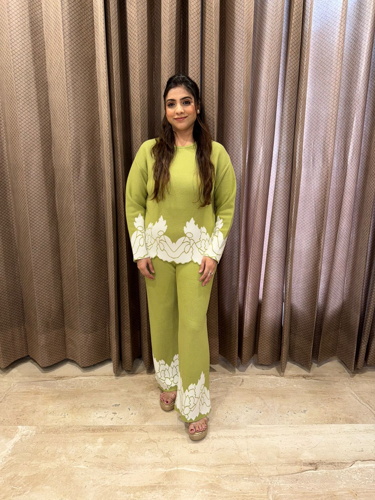 Green Floral Printed Knit Co-ord Set