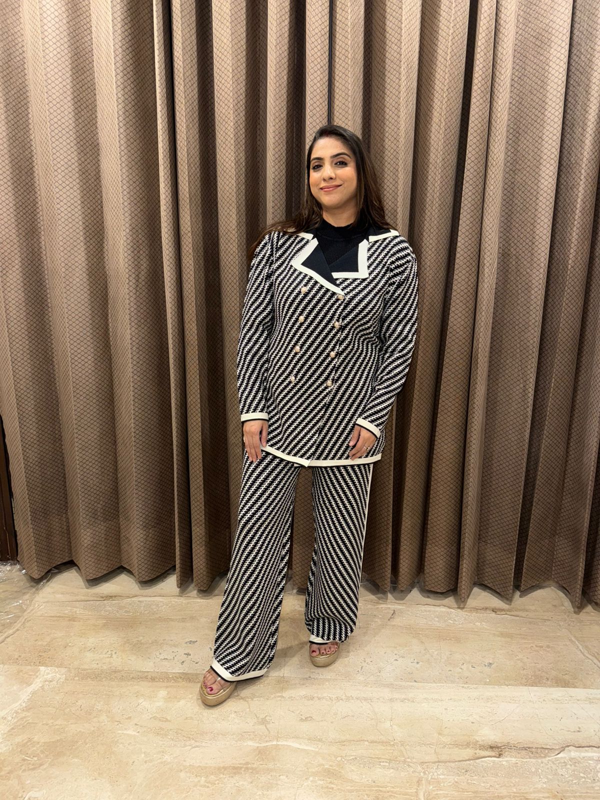 Designer Monochrome Co-ord Set with Contrast Trim