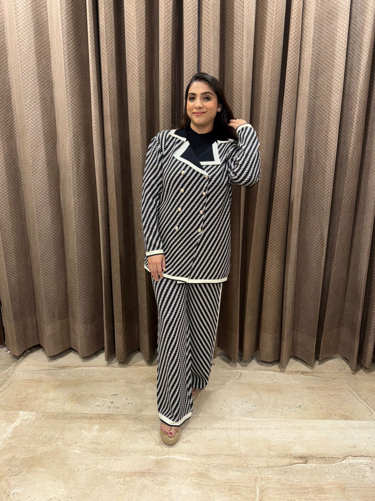 Designer Monochrome Co-ord Set with Contrast Trim