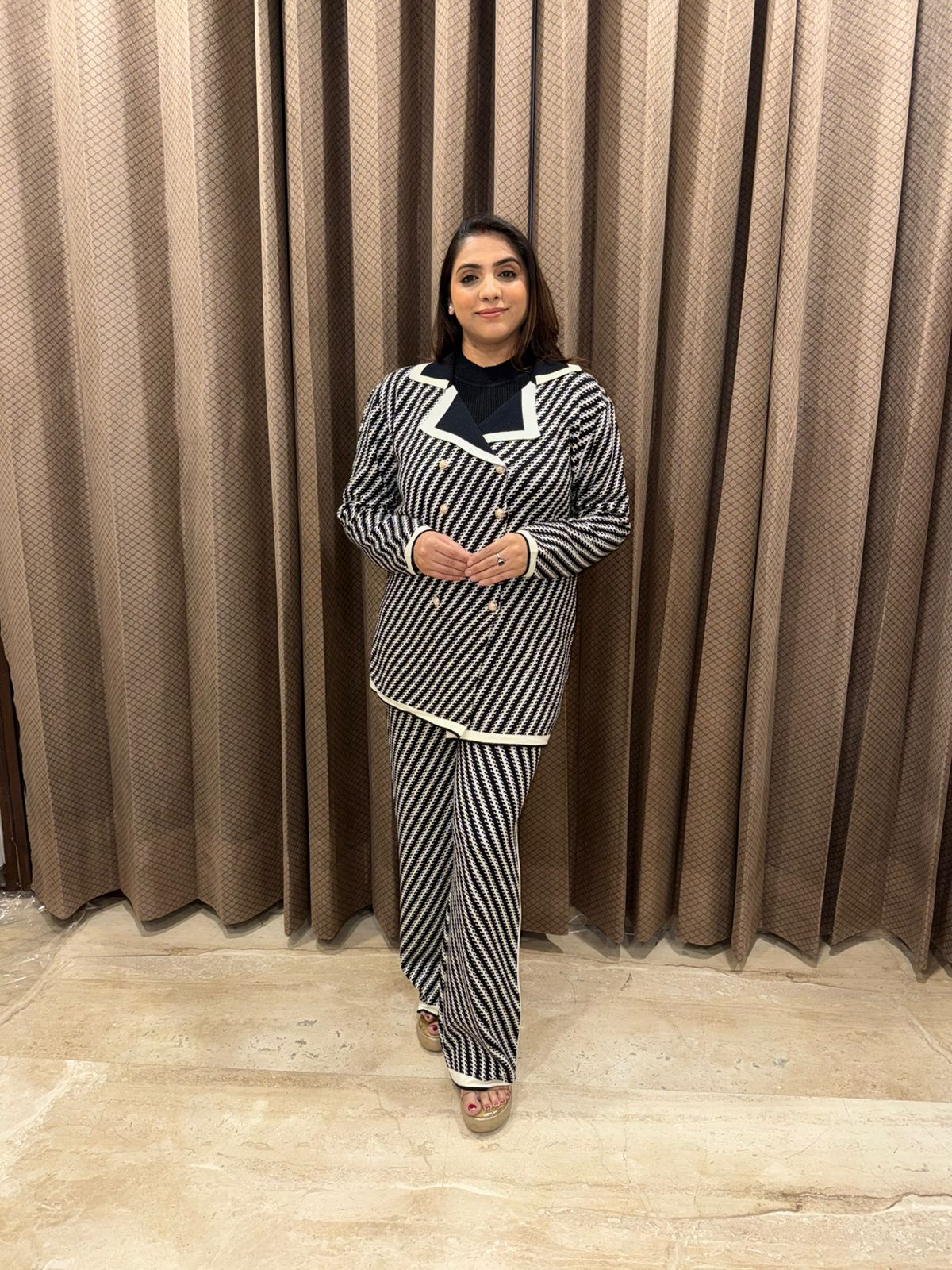 Designer Monochrome Co-ord Set with Contrast Trim