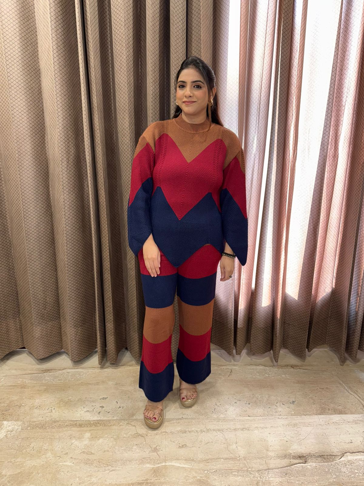 Rust Red & Navy Chevron Knit Co-ord Set