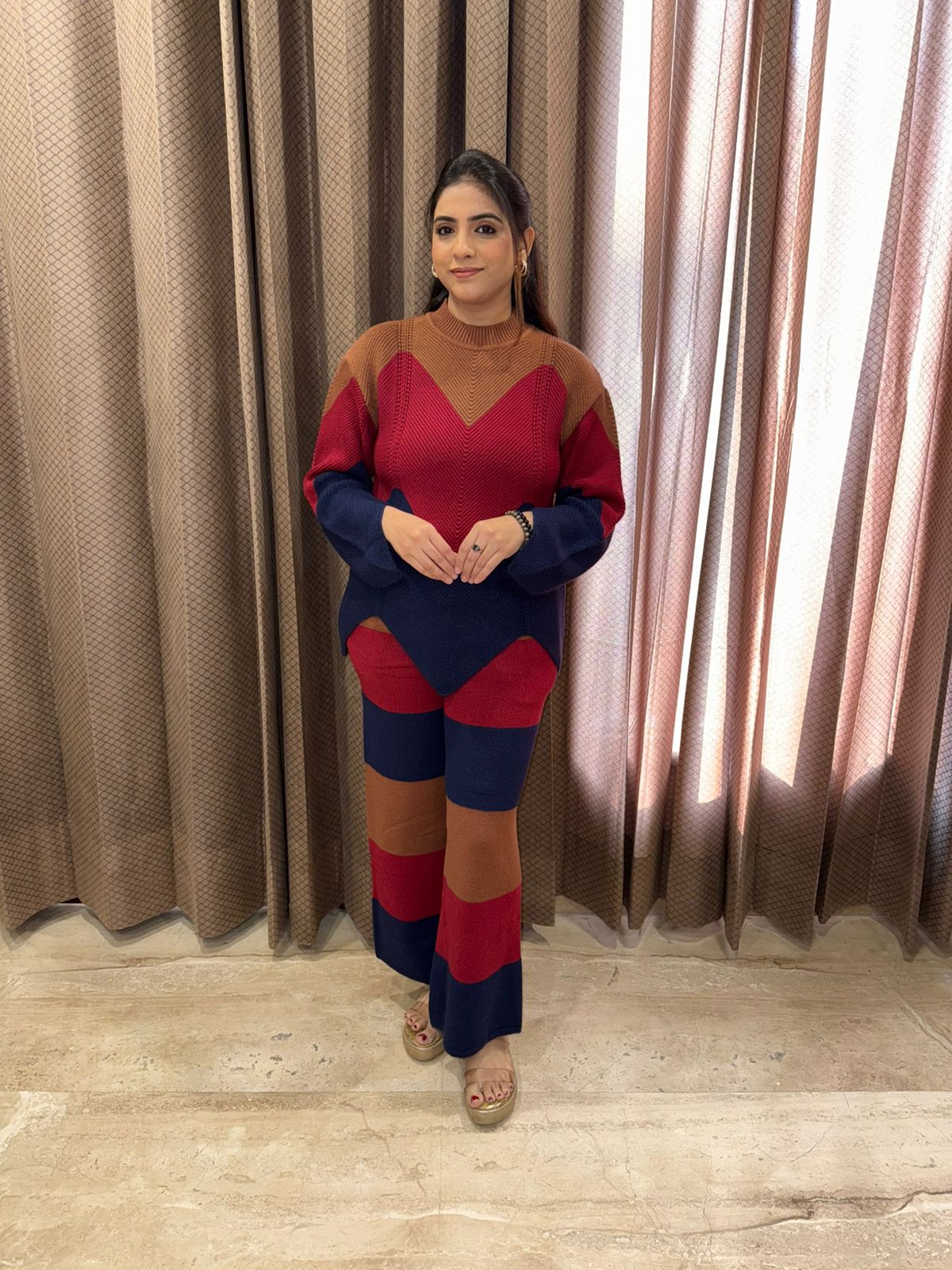 Rust Red & Navy Chevron Knit Co-ord Set