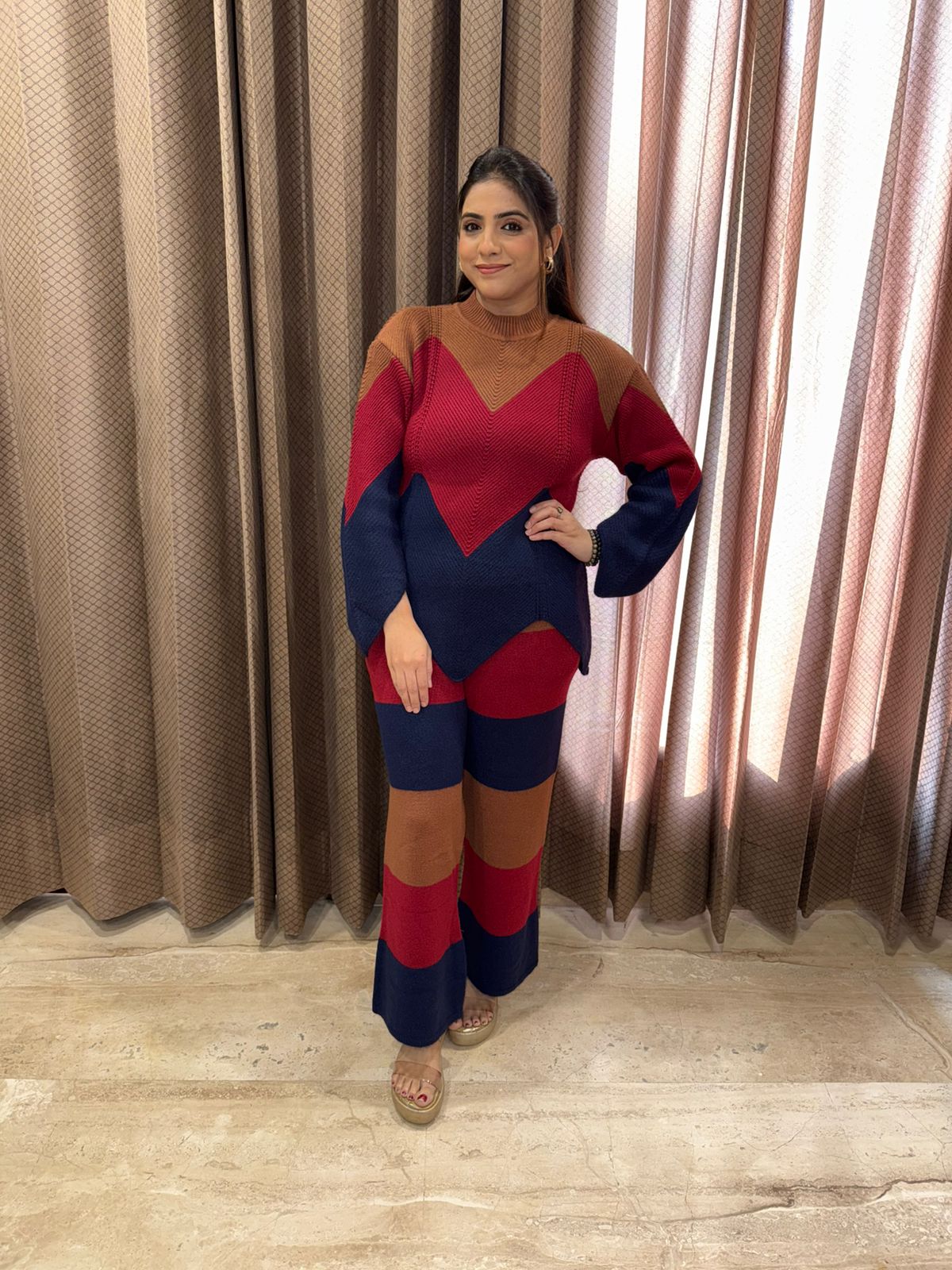 Rust Red & Navy Chevron Knit Co-ord Set