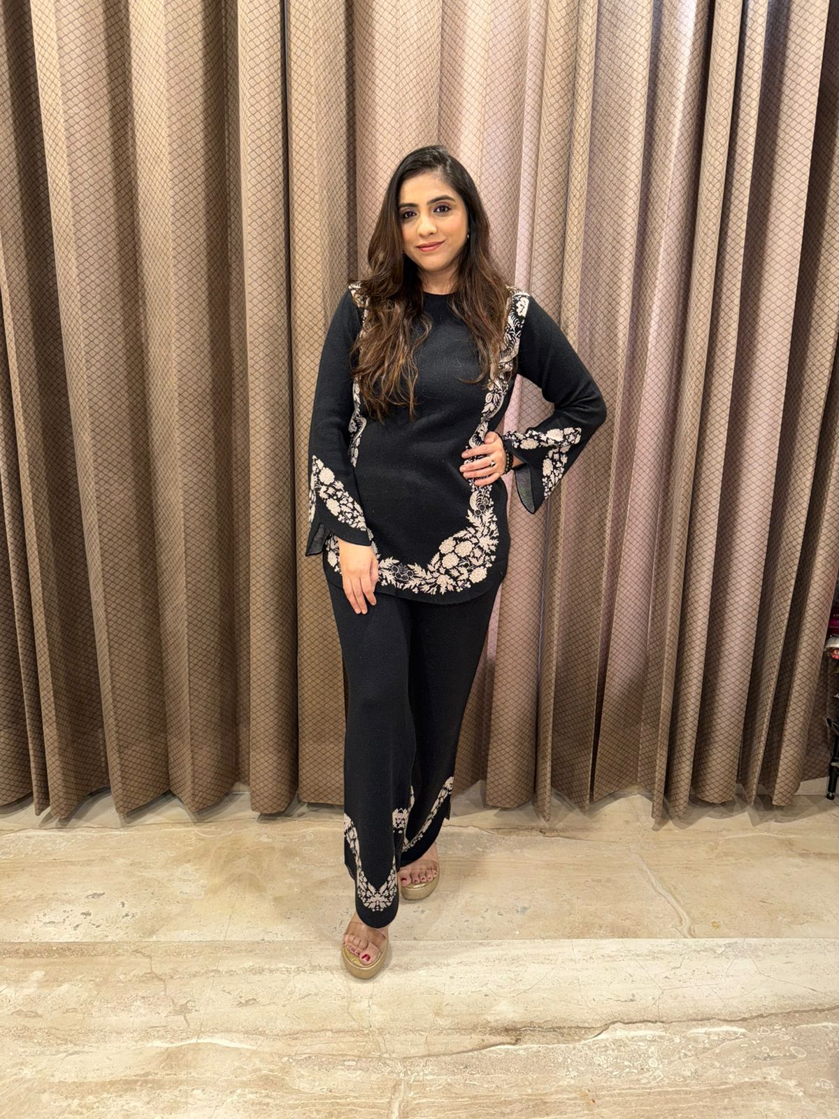 Black Luxe Floral Knit Co-ord Set